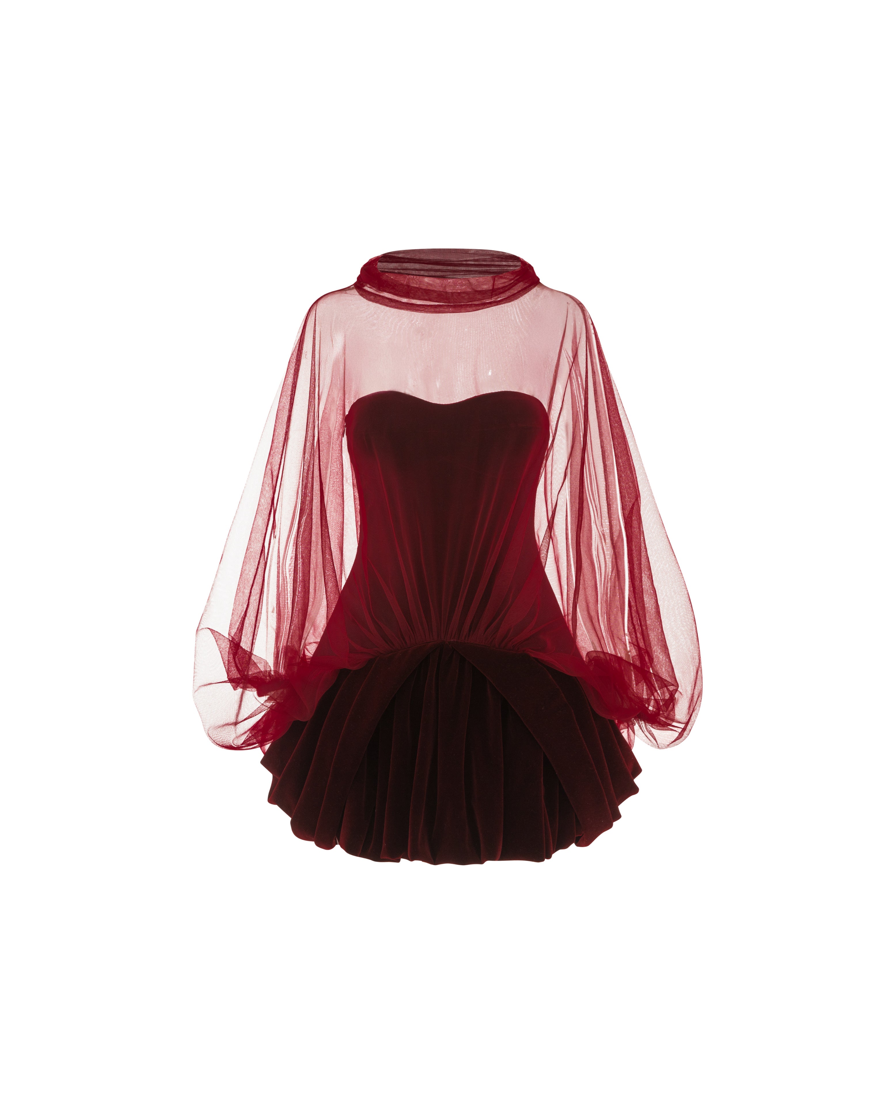Red Velvet Panelled Cape Dress