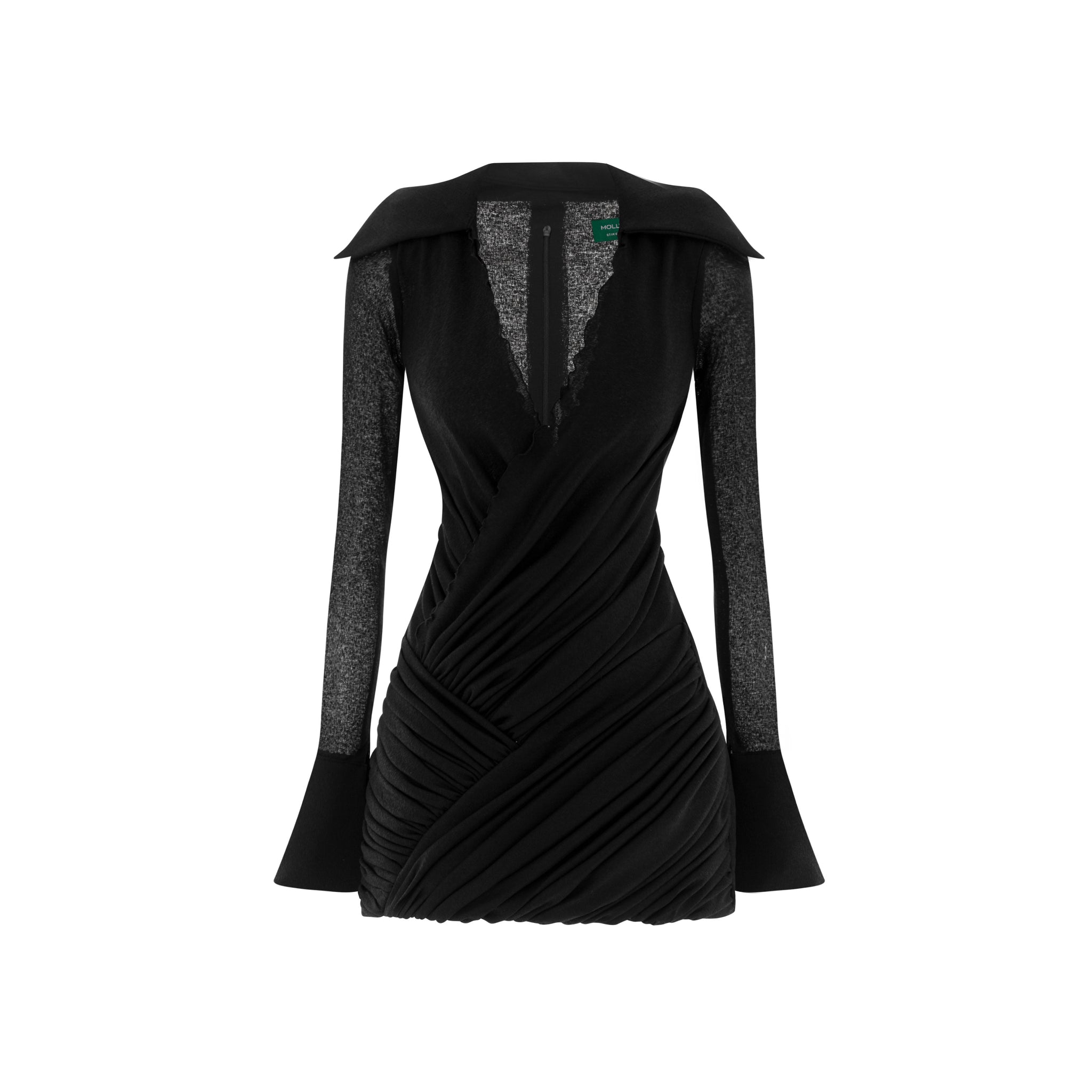 Ruched Wrap-Style Knit Shirt Dress