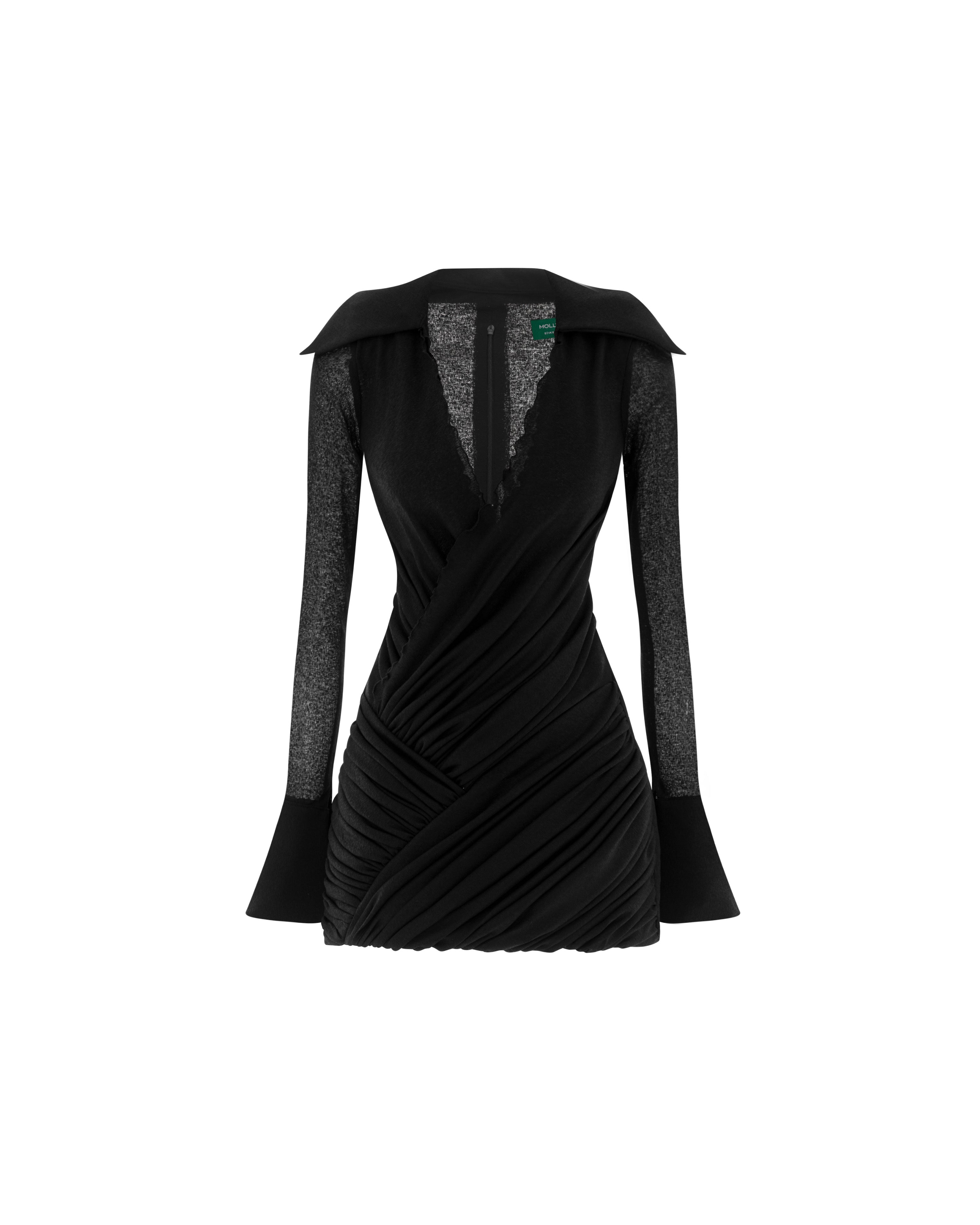 Ruched Wrap-Style Knit Shirt Dress