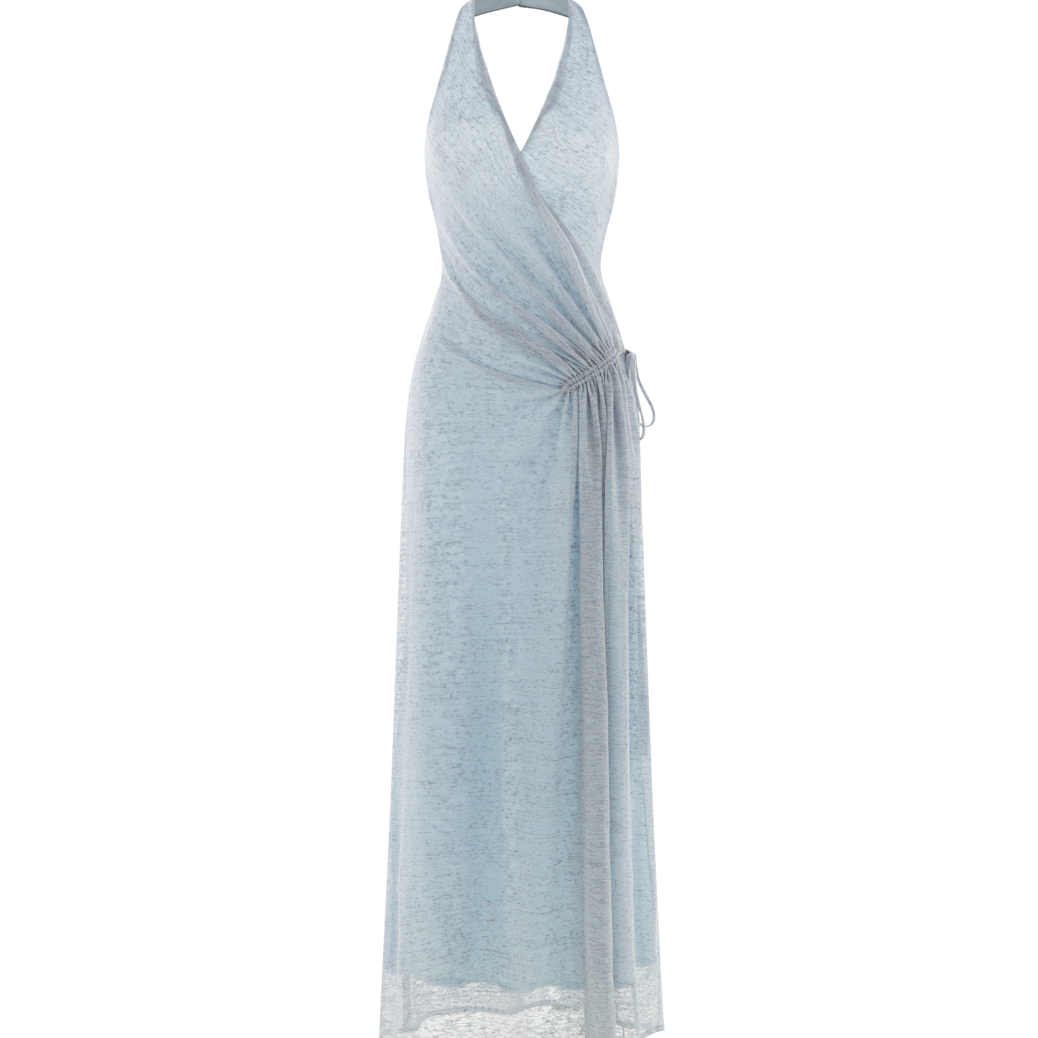 Blue Stretch Mesh Maxi Dress