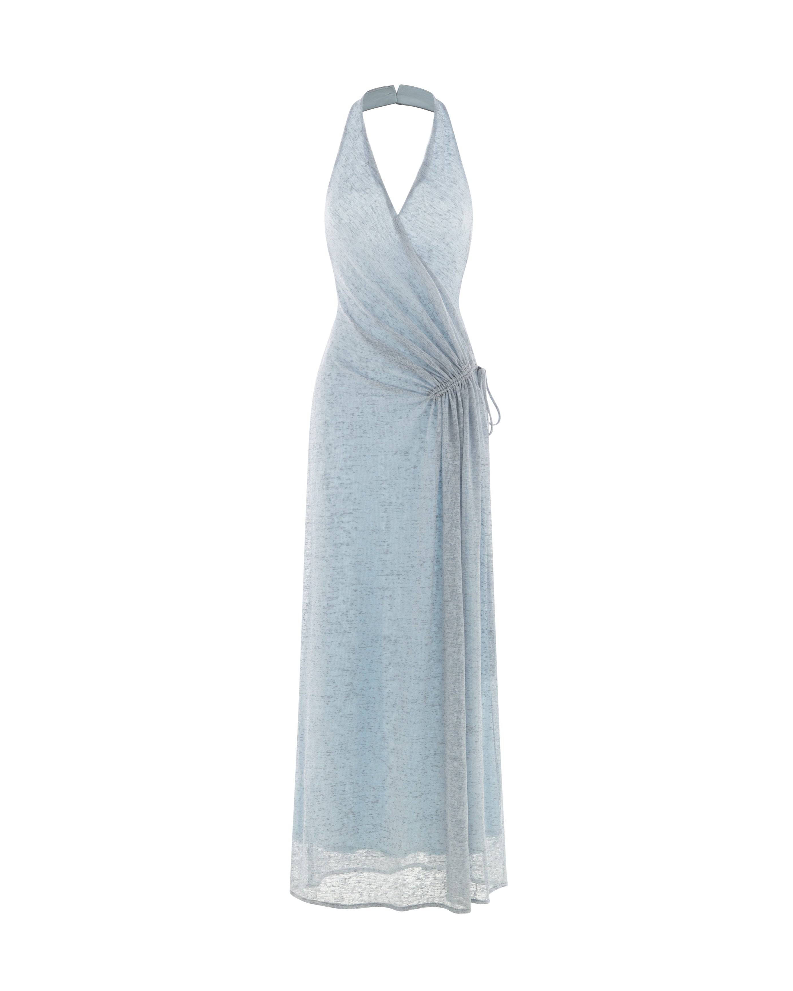 Blue Stretch Mesh Maxi Dress