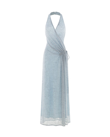 Blue Stretch Mesh Maxi Dress