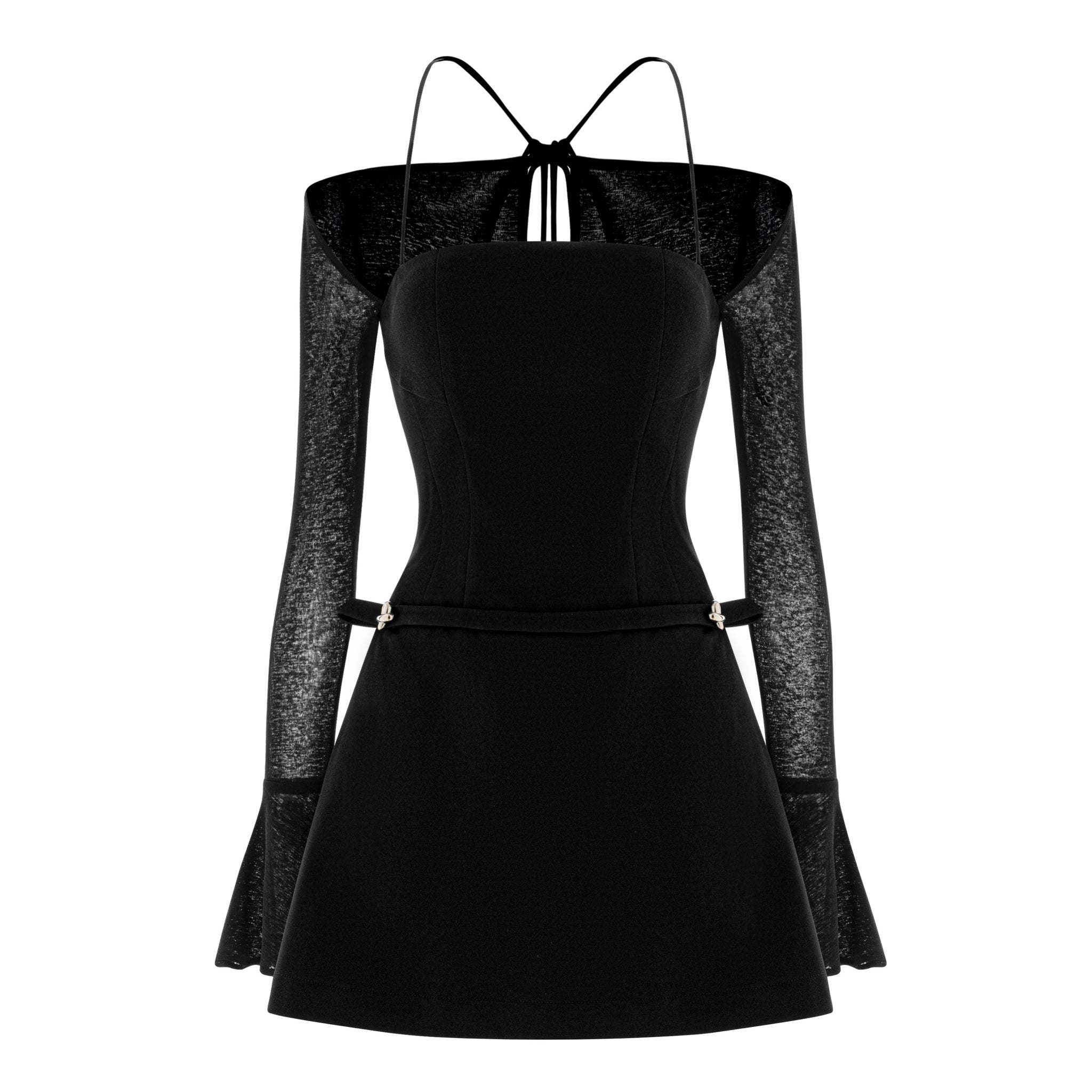 Silver Button Flare Sleeve Dress