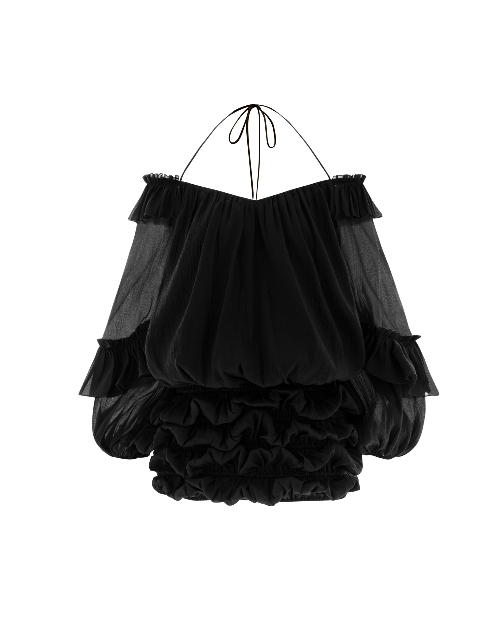 black organza puff sleeve dress Organza Puff Sleeve Long Dress L