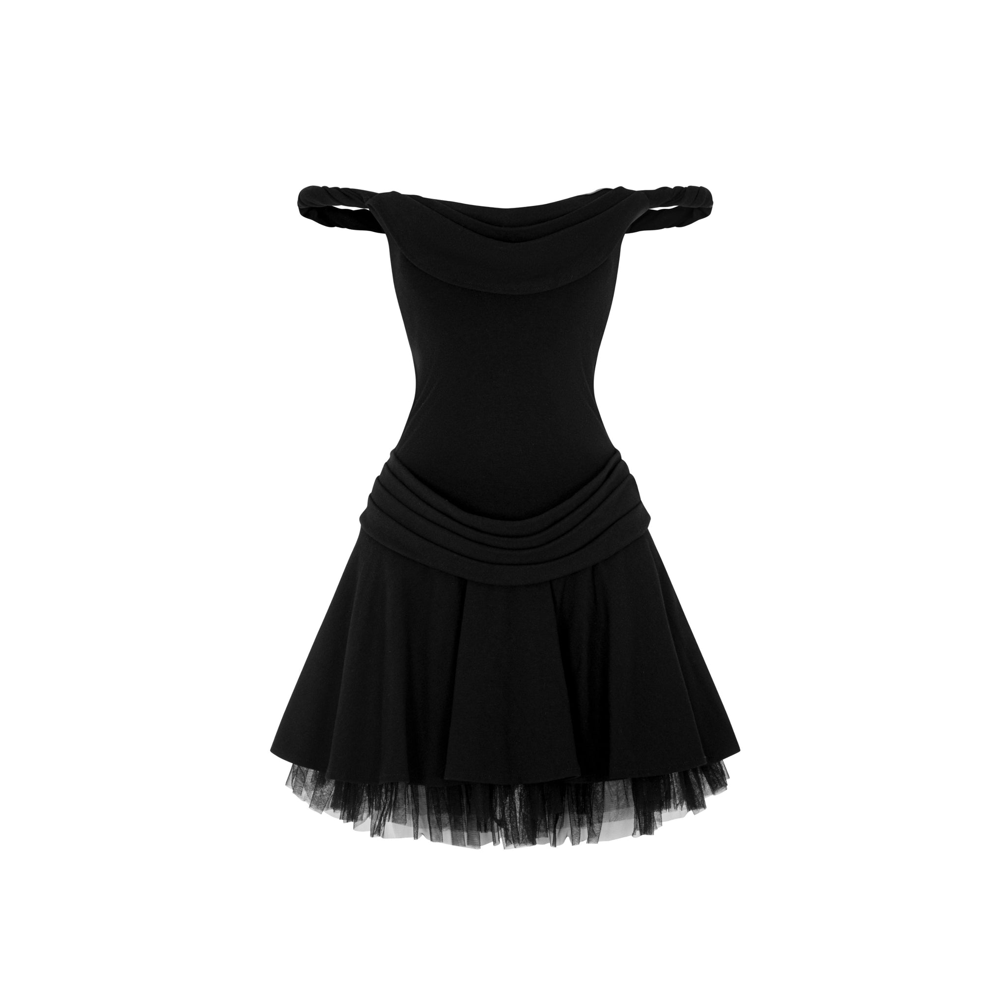 Black Twist-Shoulder Knit Dress