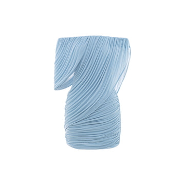 Off-Shoulder Asymmetric Draped Mini Dress
