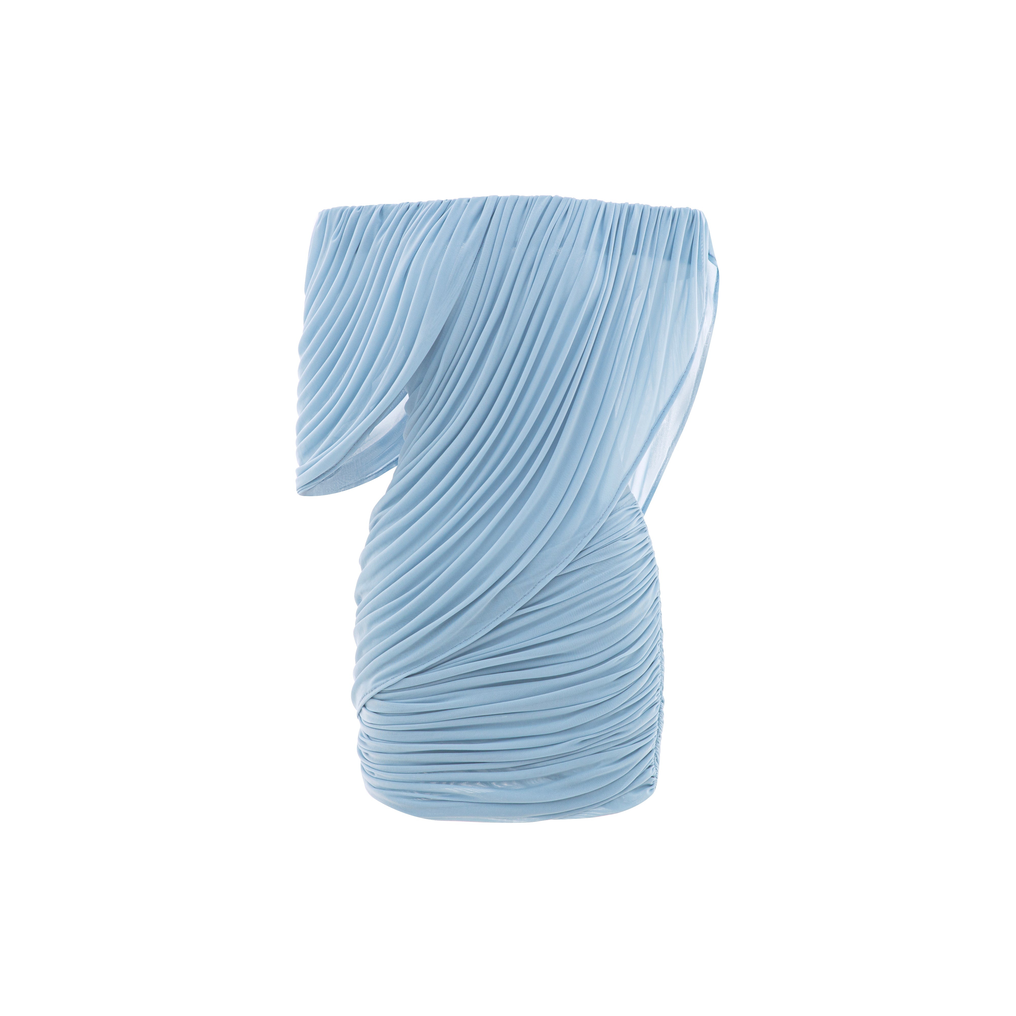 Off-Shoulder Asymmetric Draped Mini Dress