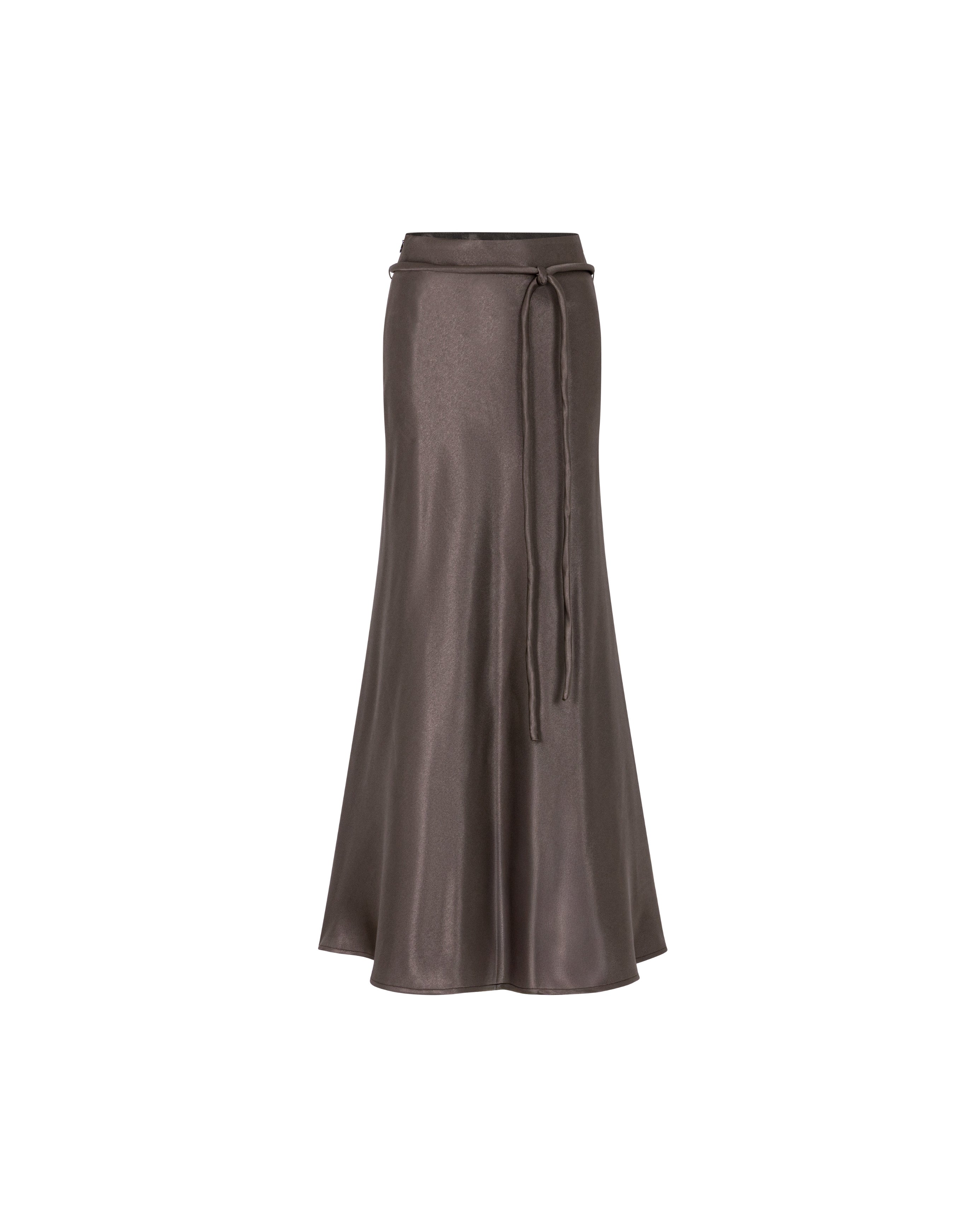 Silk Midi Long Skirt With Belt