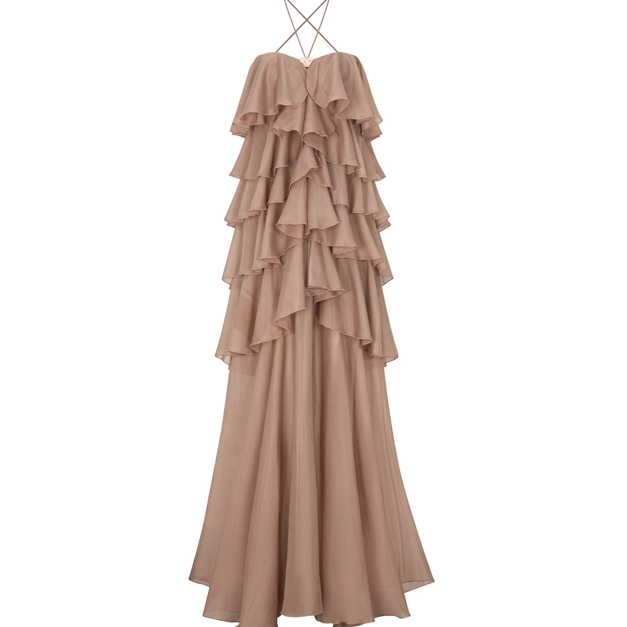 Brown 6-Tiered Maxi Dress S Brown 6-Tiered Maxi Dress S