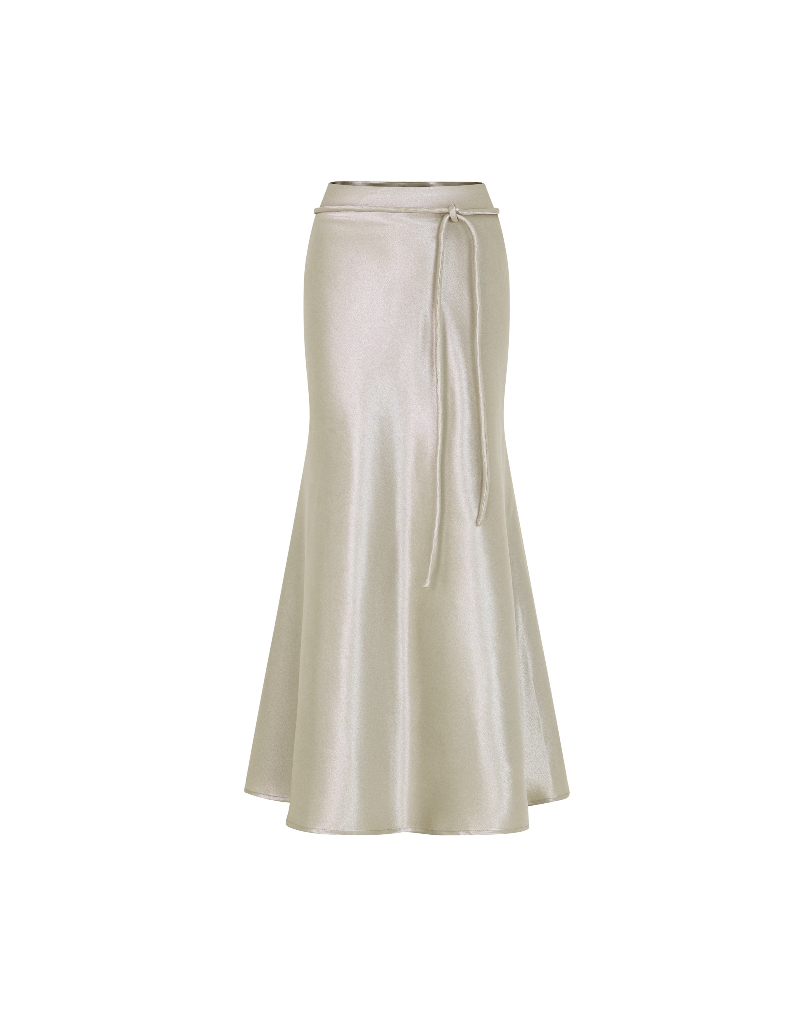 Silk Midi Long Skirt With Belt