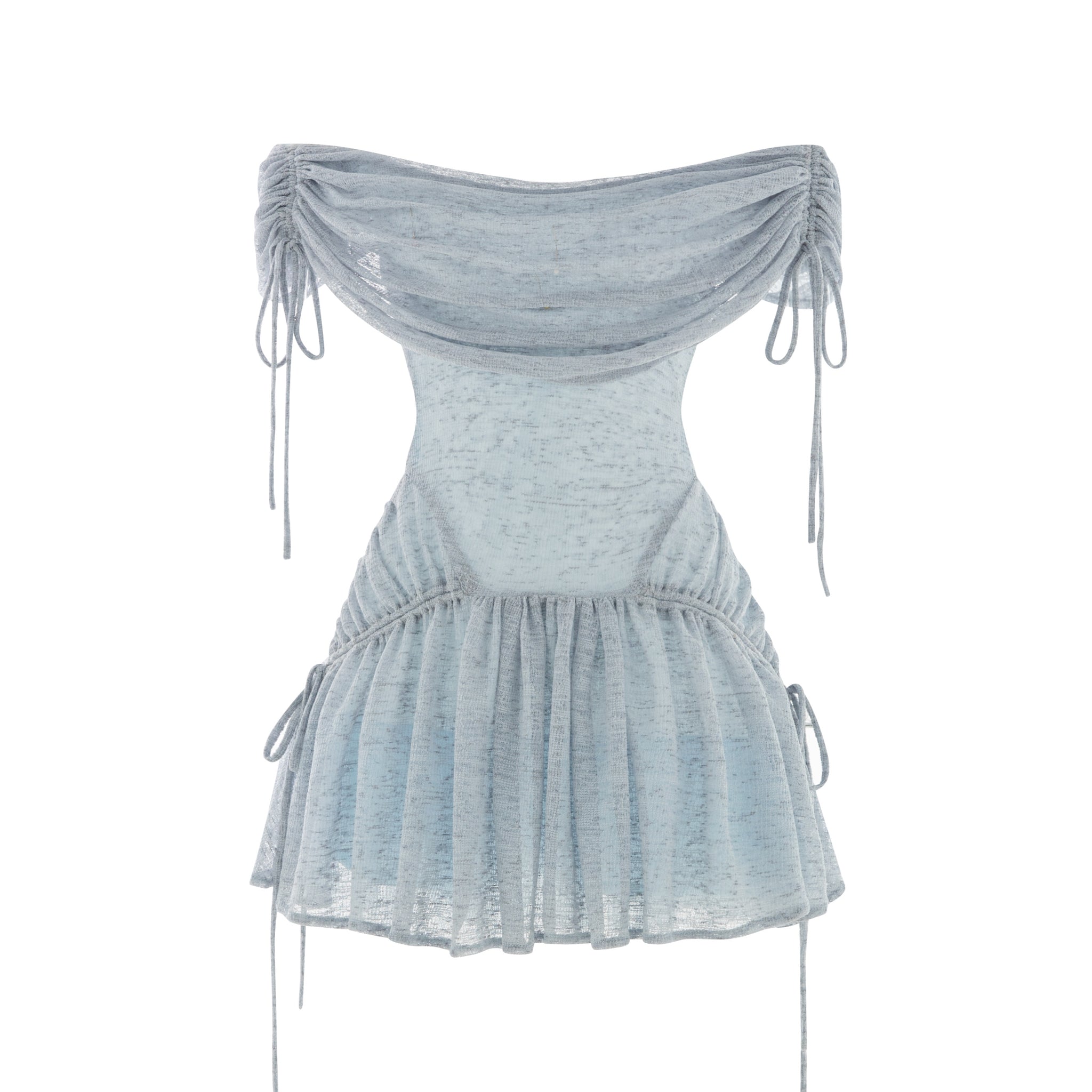 Blue Stretch Mesh Draped Shoulder Dress