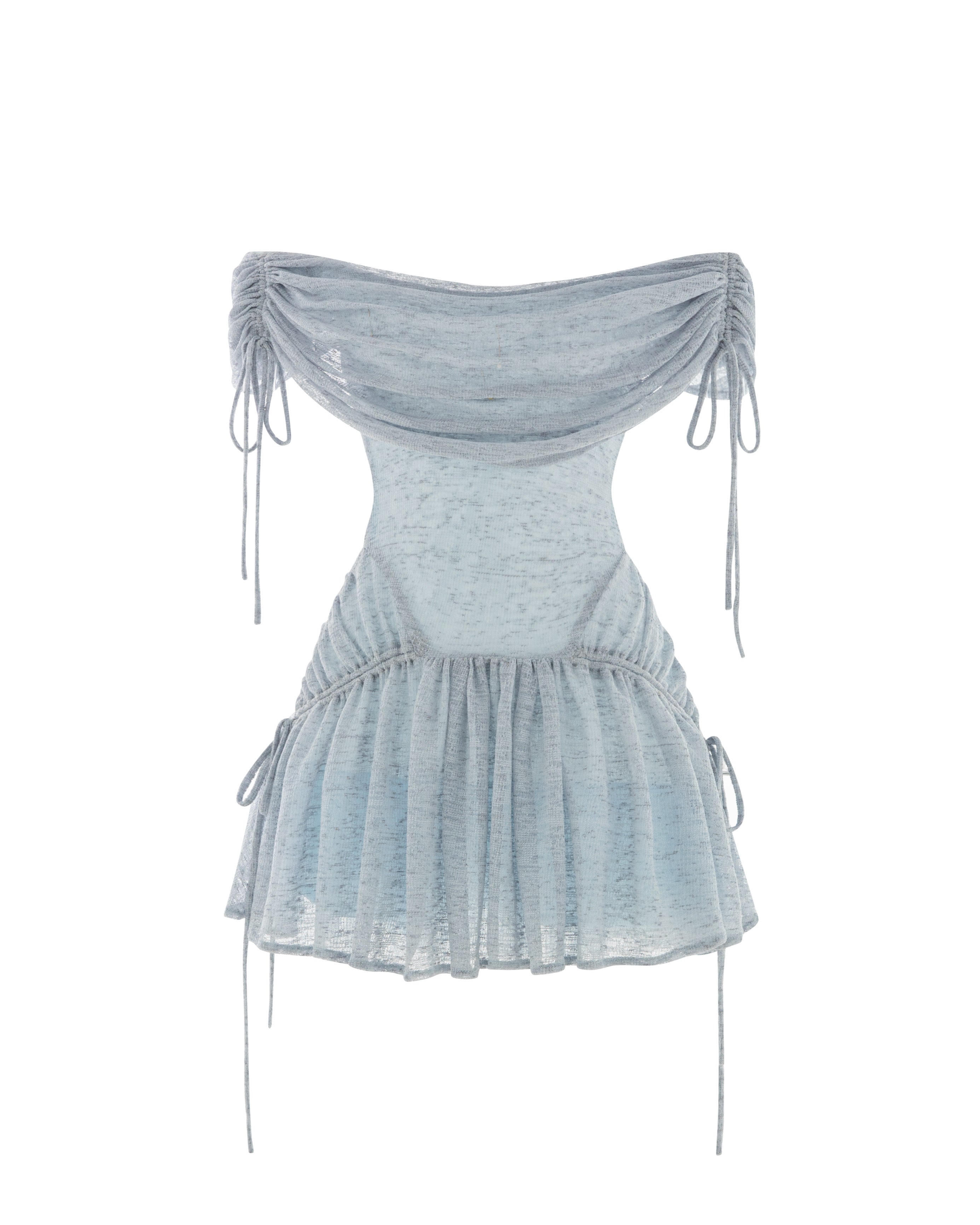 Blue Stretch Mesh Draped Shoulder Dress