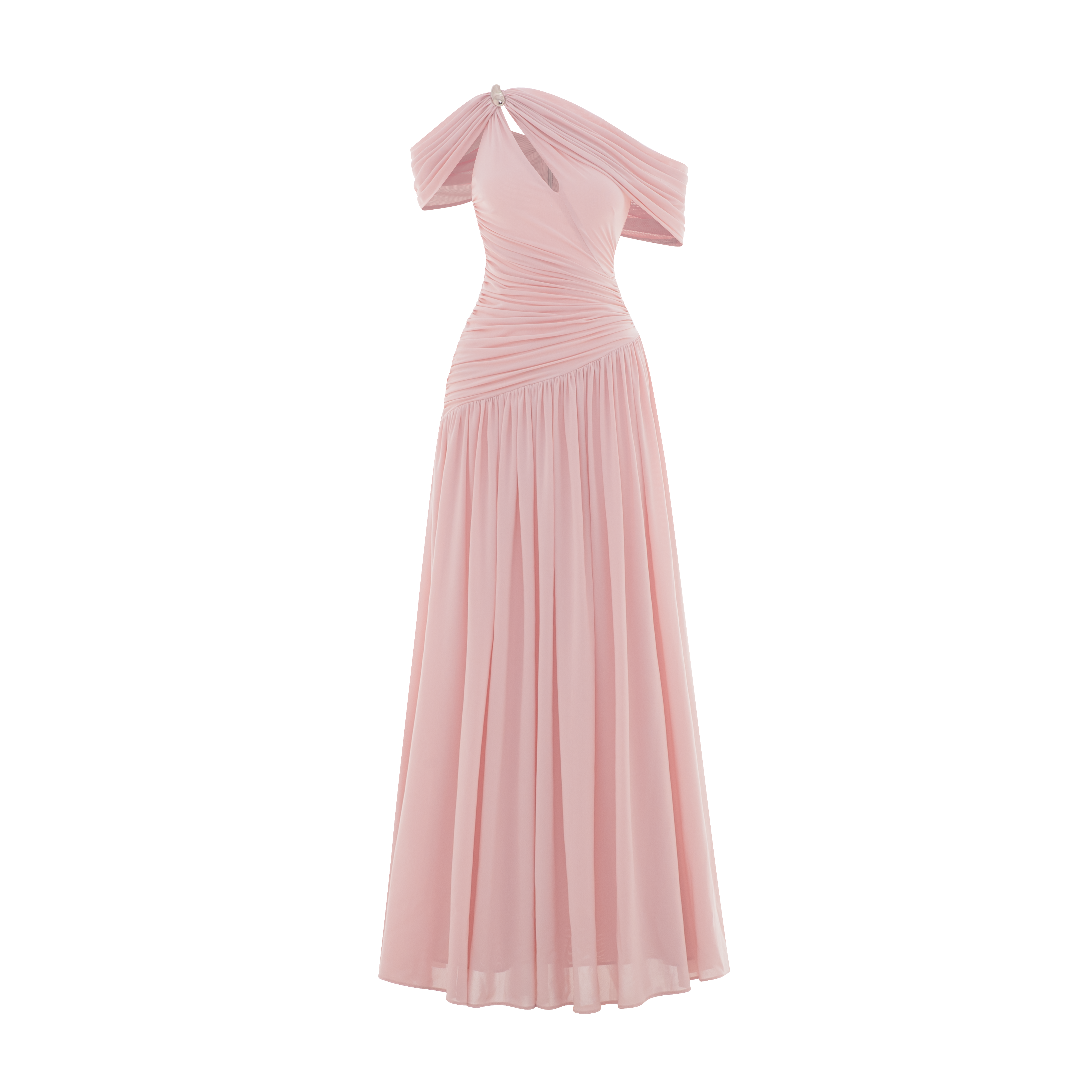 Draped Off-Shoulder Stretch Mesh Dress