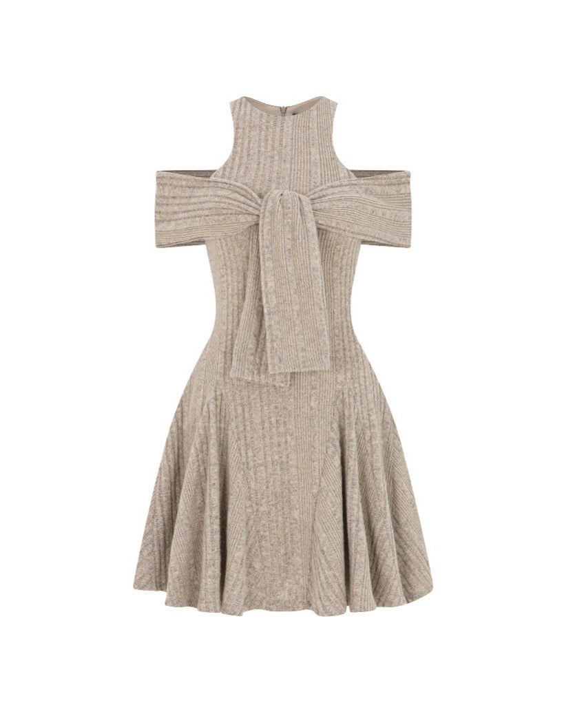 Striped Tie-Shoulder Knit Dress