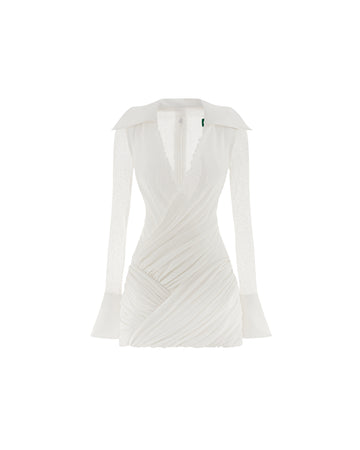 Ruched Wrap-Style Knit Shirt Dress