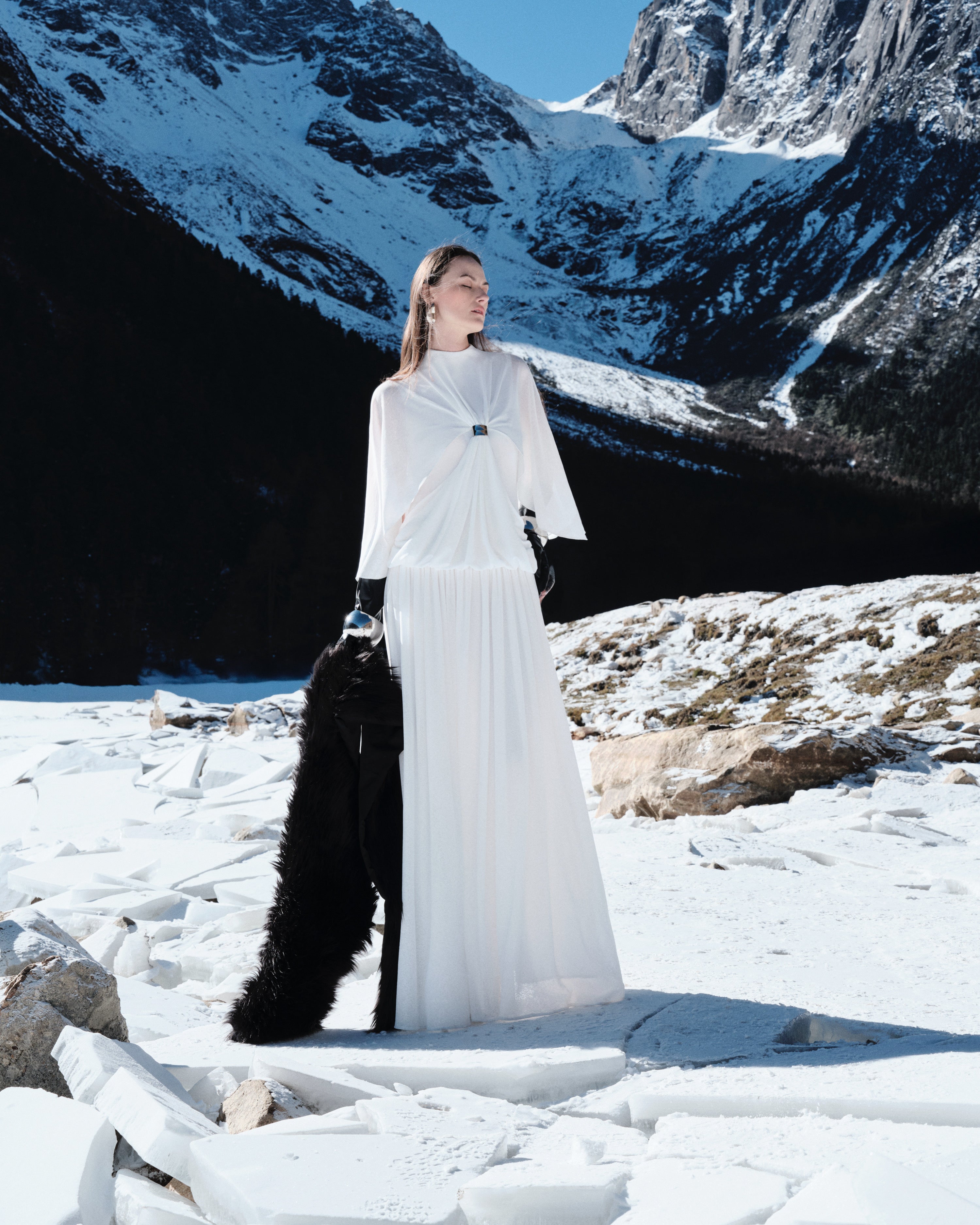 White Cape Dress With Silver Knot