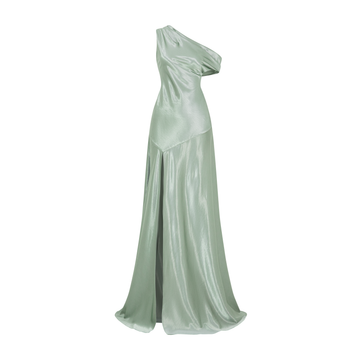 One-Shoulder Backless Slit Silk Dress