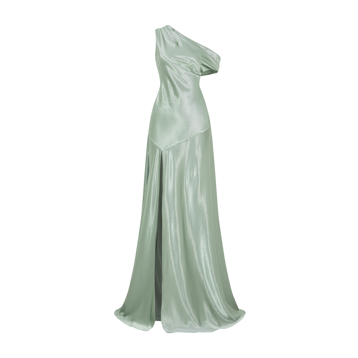 One-Shoulder Backless Slit Silk Dress
