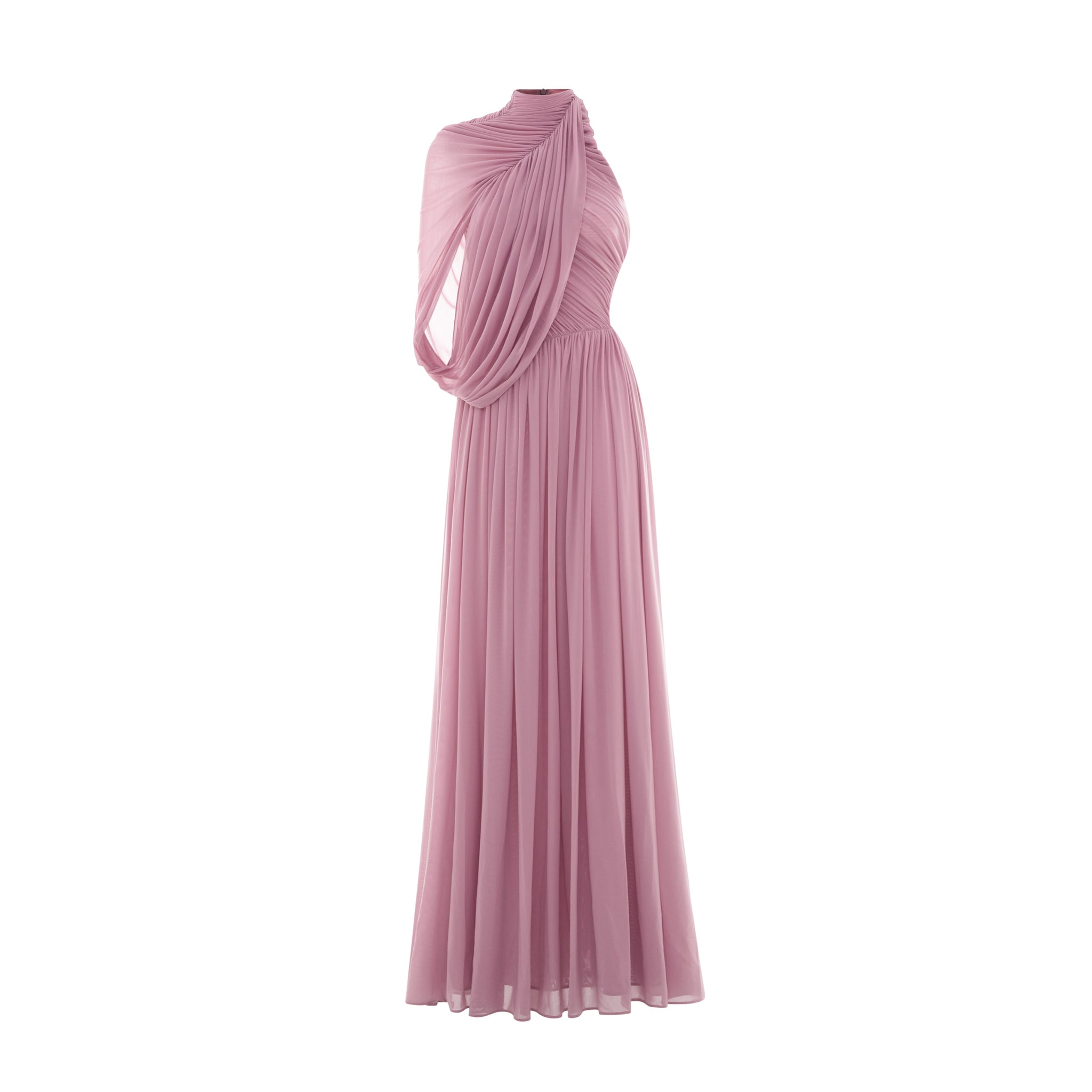 One-Shoulder Cape Ruched Flared Dress Purple / L One-Shoulder Cape Ruched Flared Dress Purple / L