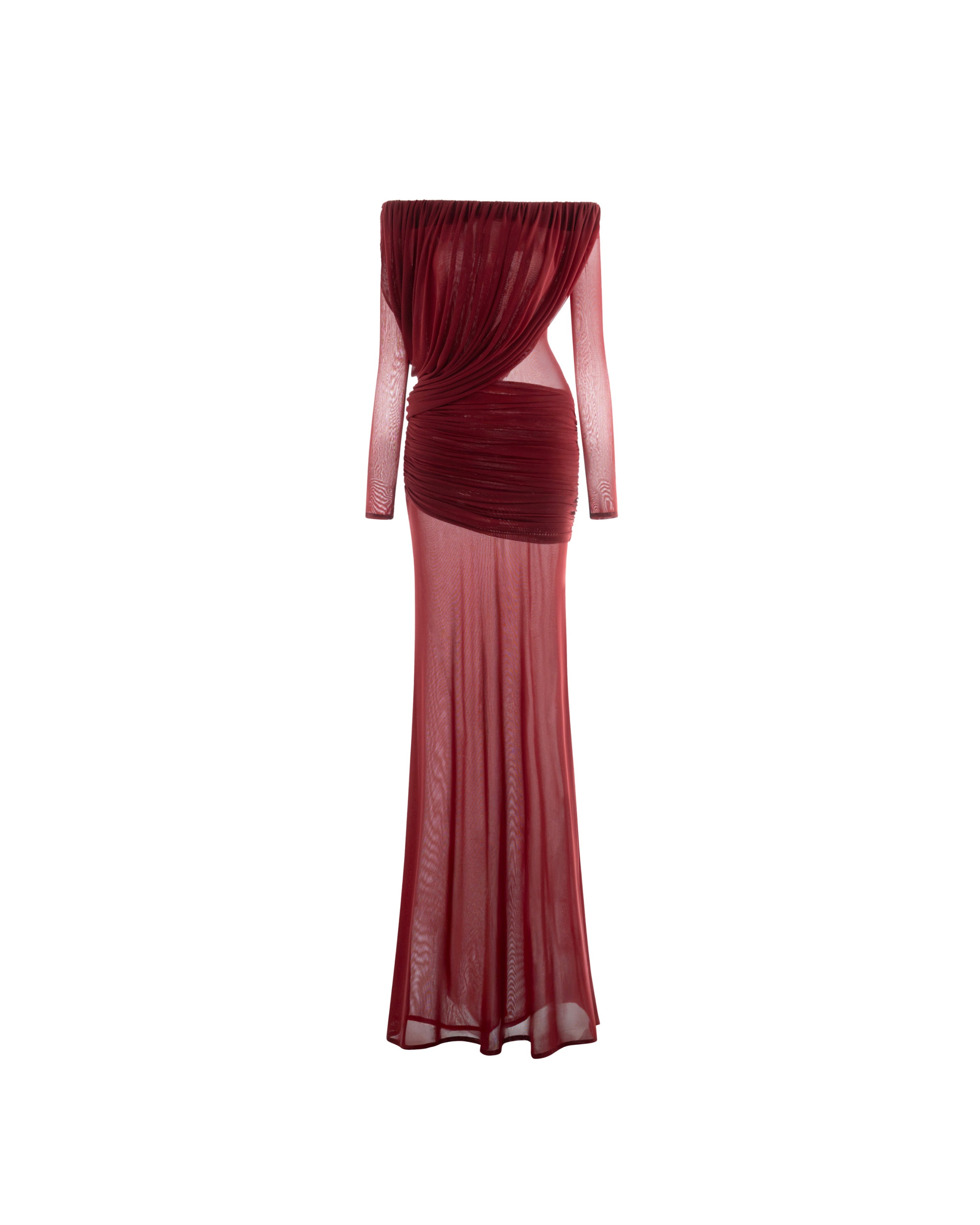 Off-Shoulder Draped Mesh Dress