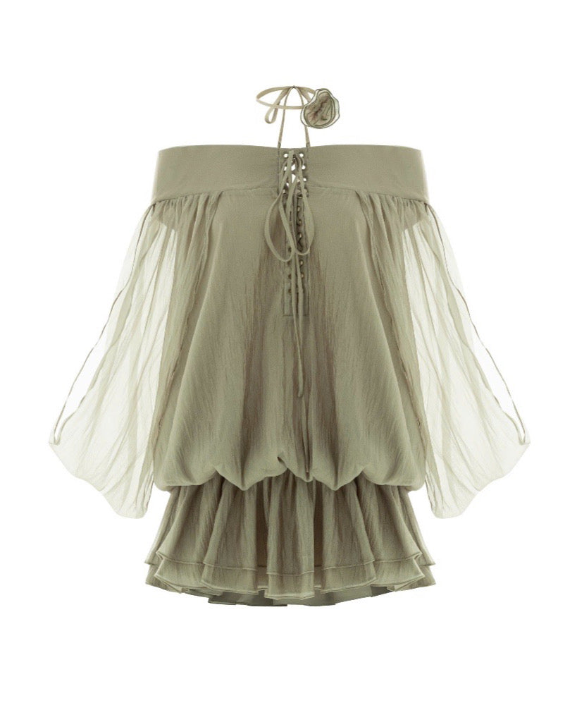 Off-Shoulder Dropped Waist Dress