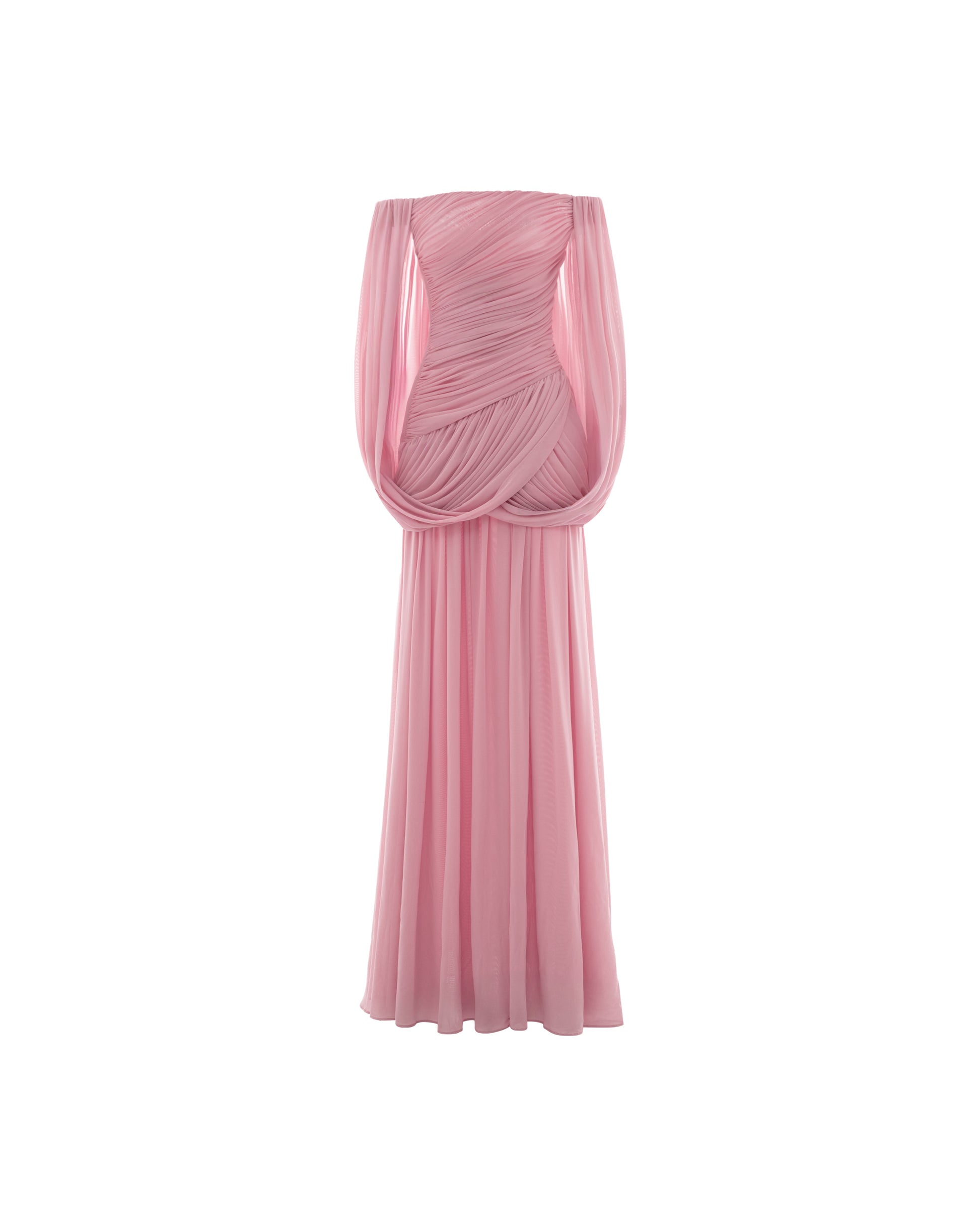 Off Shoulder Ruched Cape Dress Pink / M Off Shoulder Ruched Cape Dress Pink / M