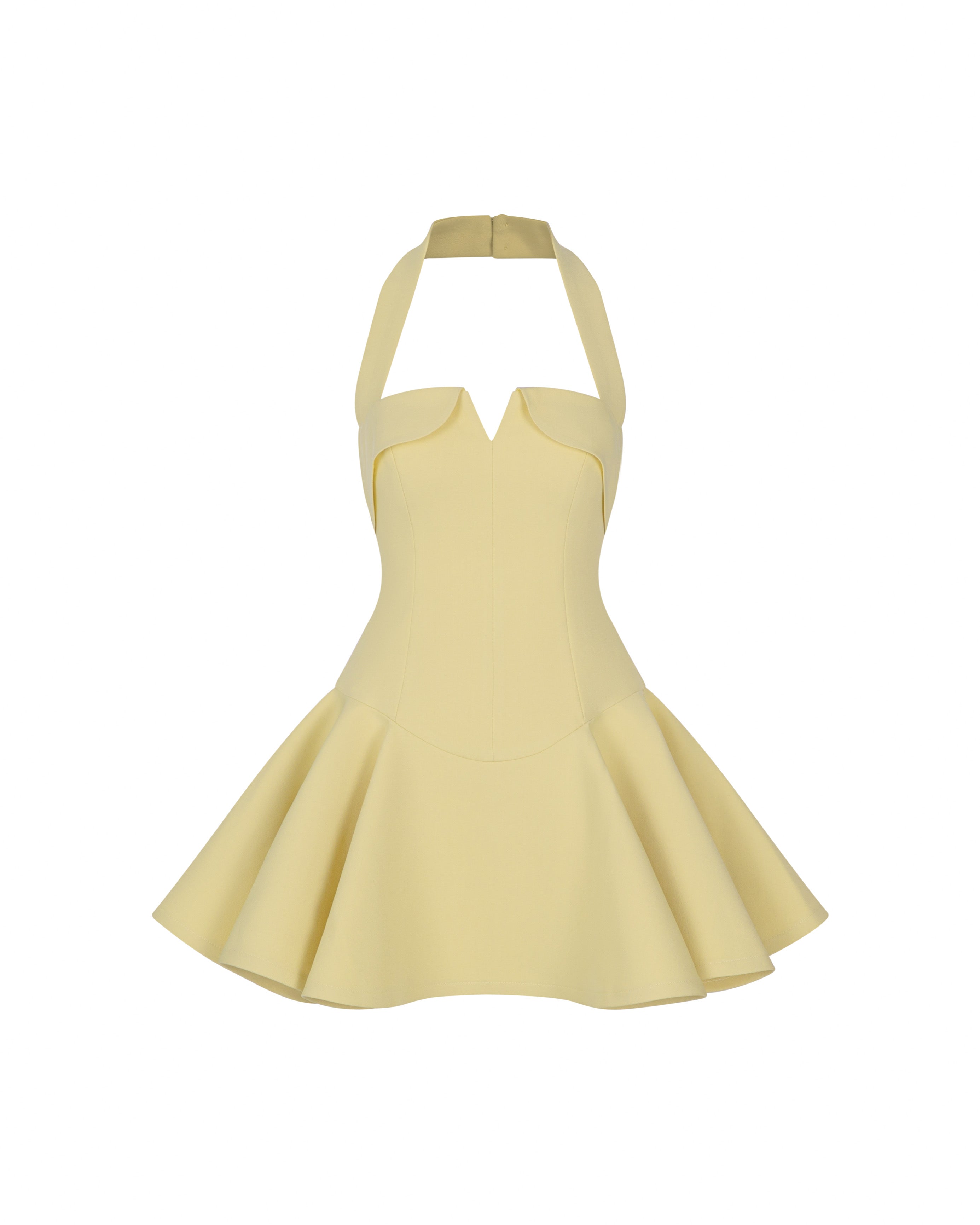 Yellow V-Neck Flare Dress