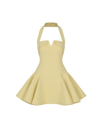 Yellow V-Neck Flare Dress