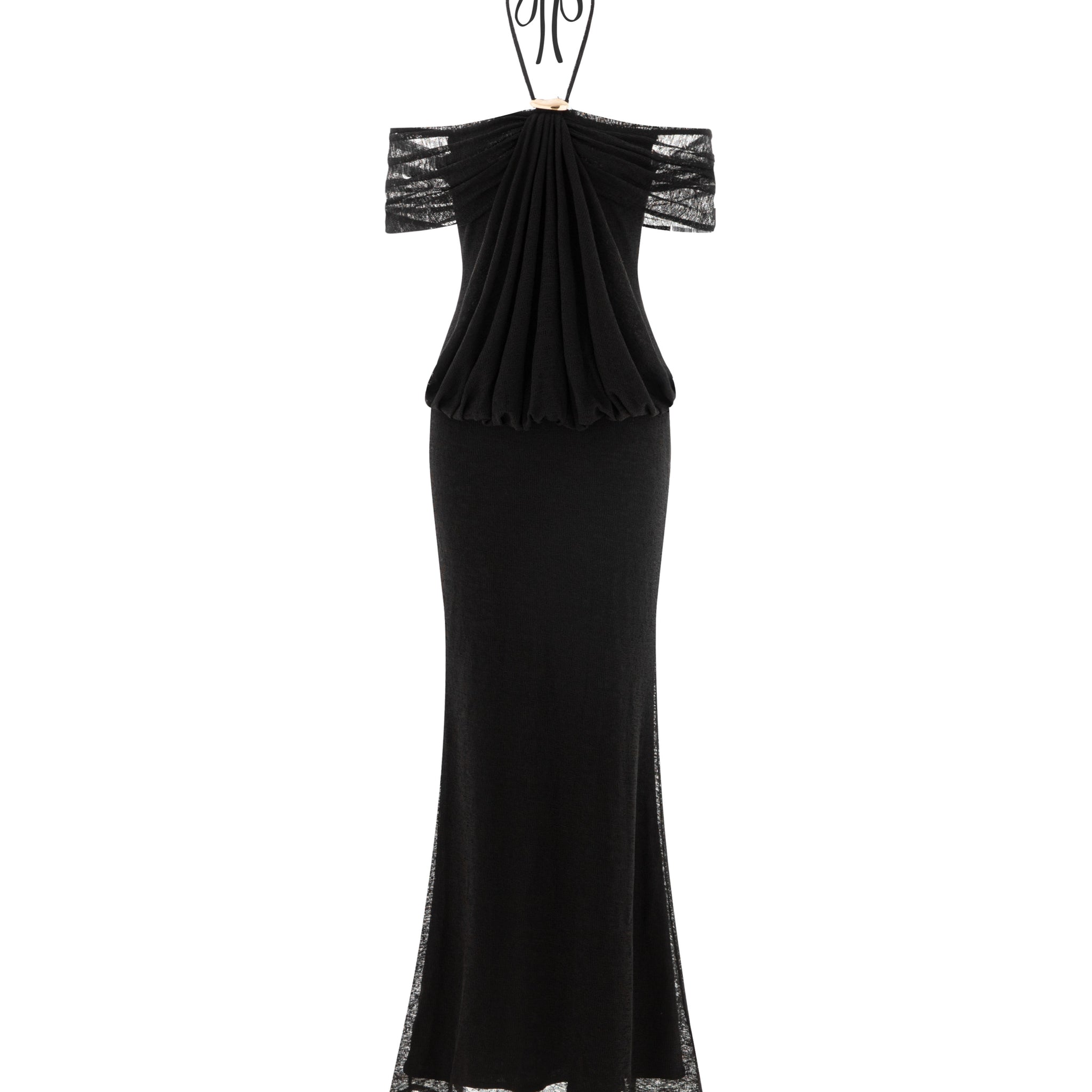 Stretch Mesh Off-Shoulder Midi Dress