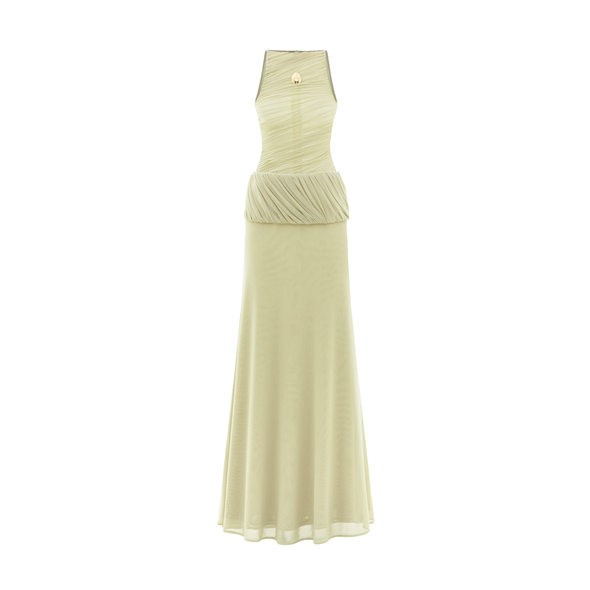 Sleeveless Mesh Ruched Asymmetric Button Dress