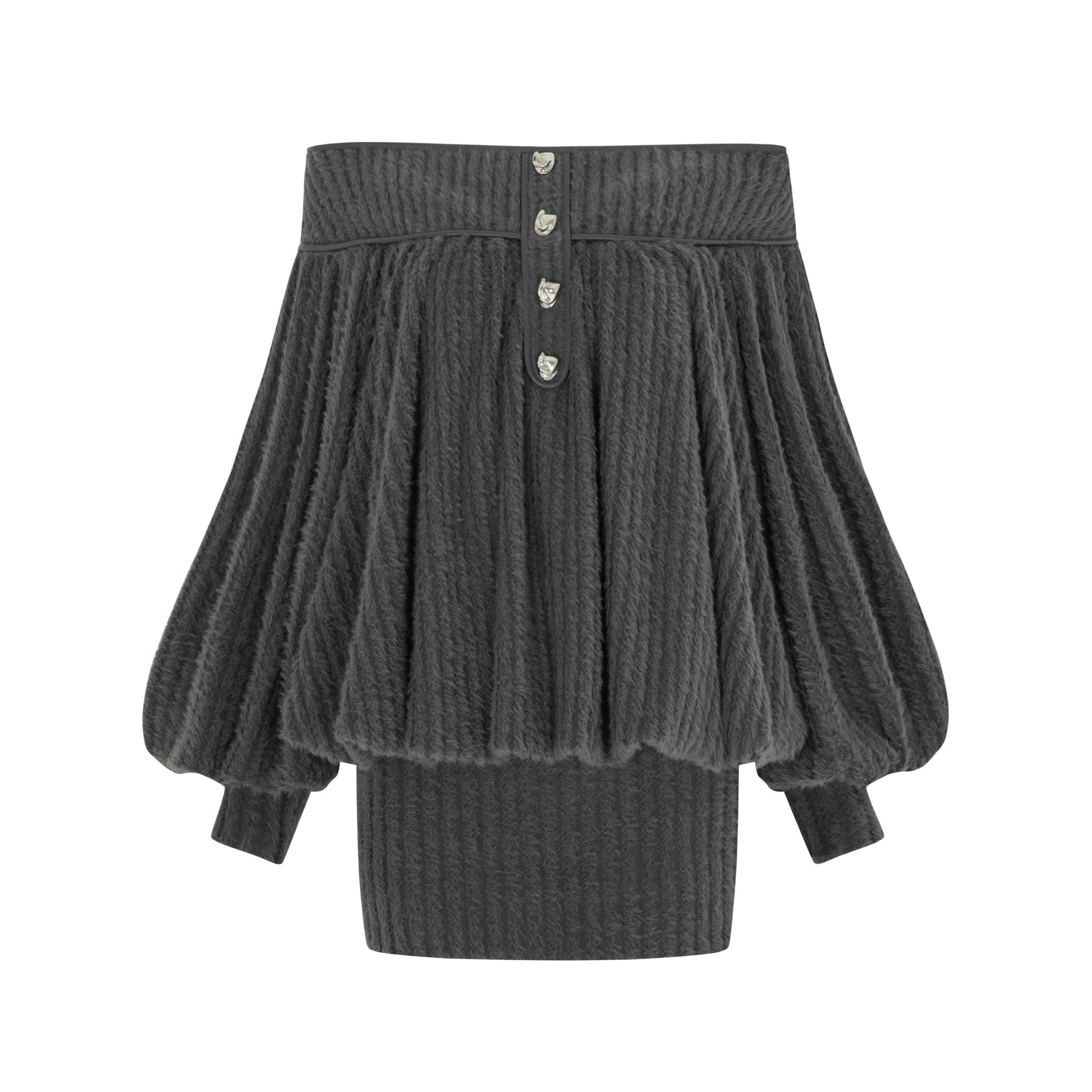 Gray Faux Fur Off Shoulder Dress
