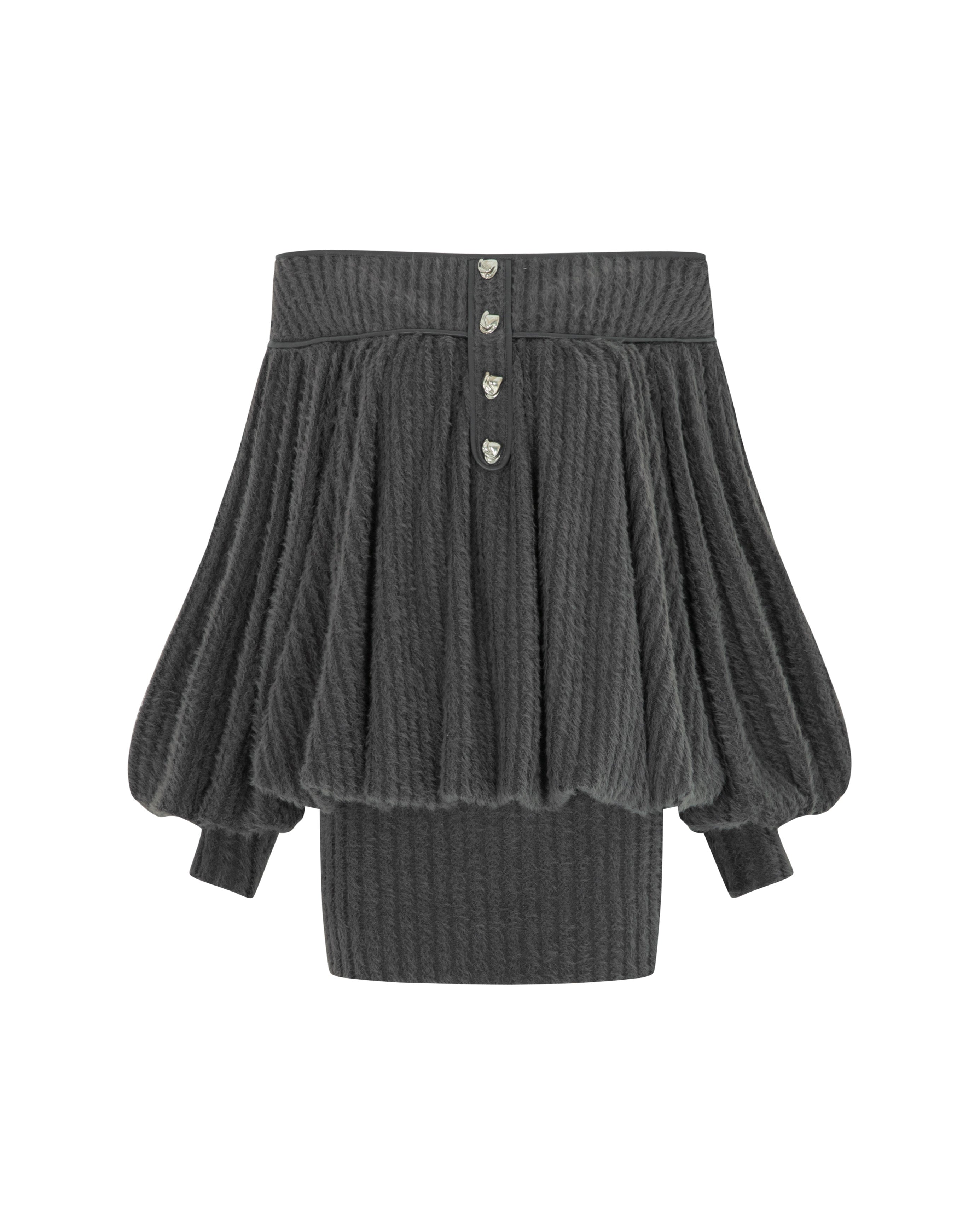 Gray Faux Fur Off Shoulder Dress