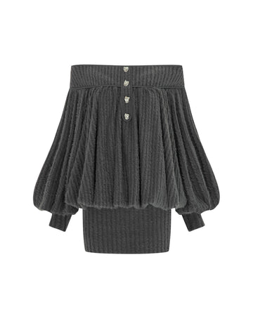 Gray Faux Fur Off Shoulder Dress