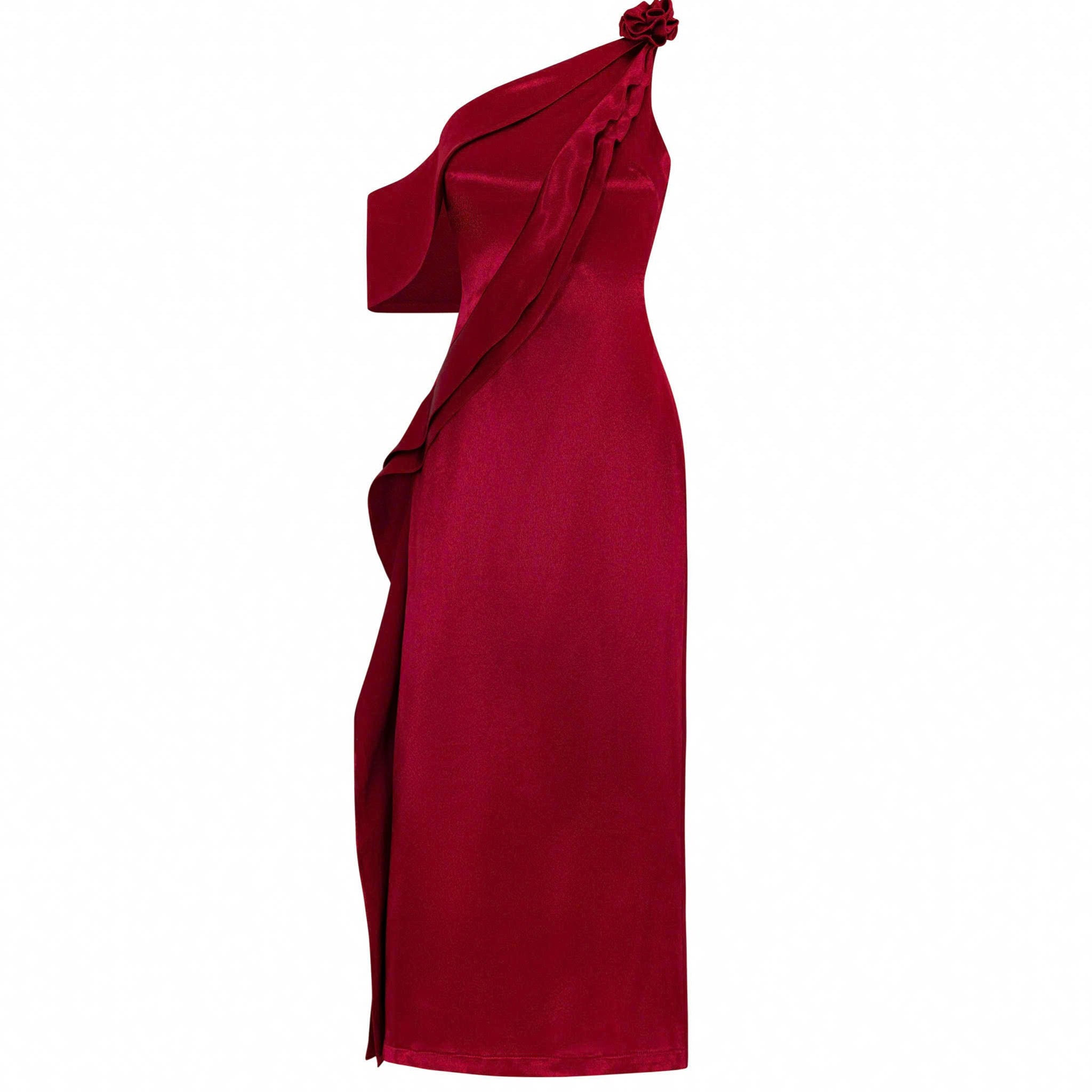Red Silk Ruffle Dress