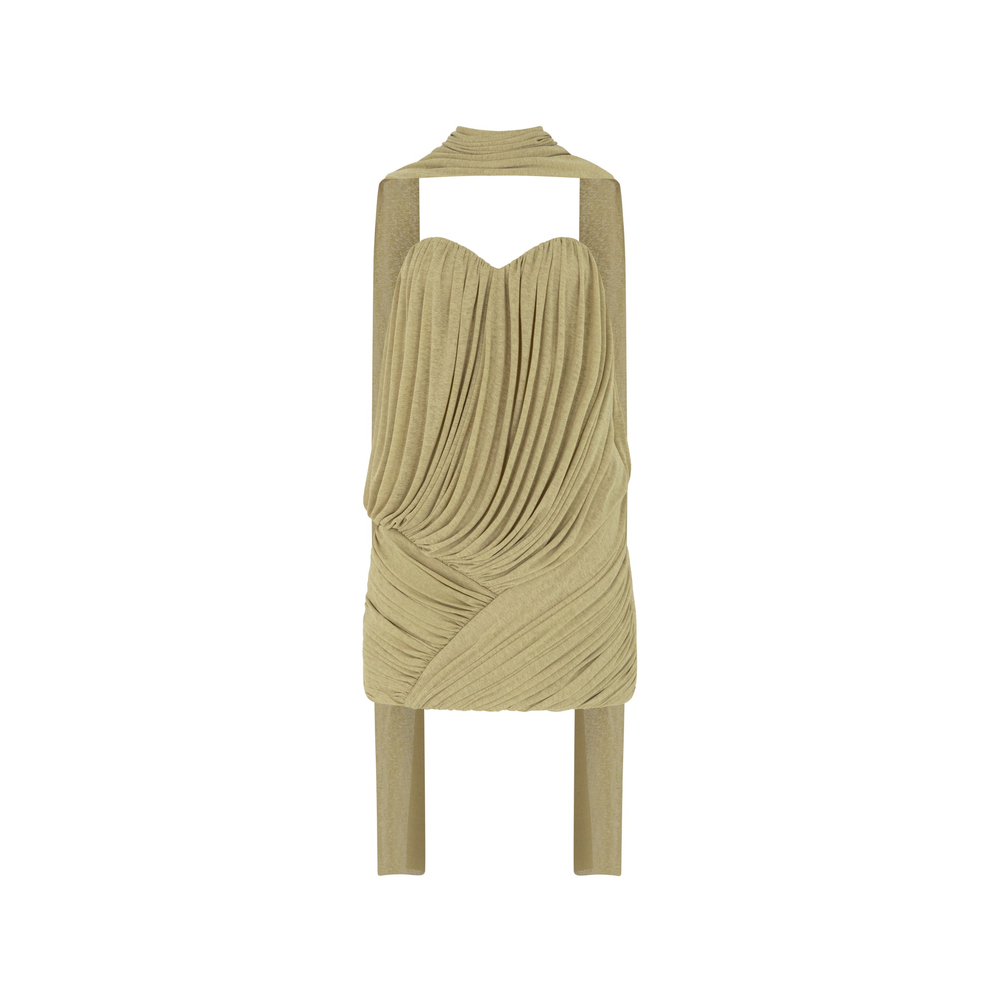 Pomelo Olive Strapless Ruched Mushroom Dress