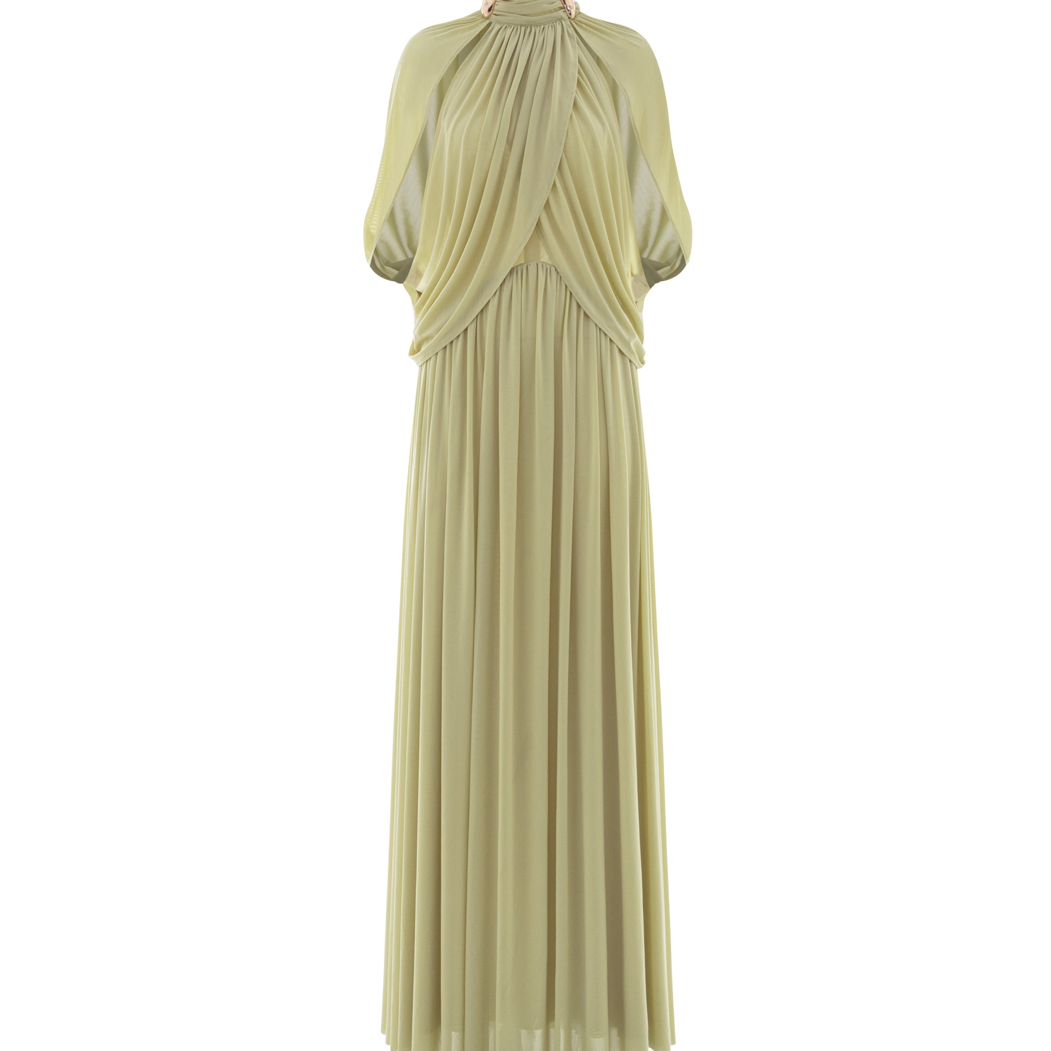 (PRE-ORDER) Light Pomelo Olive Mesh Knit Cape Dress