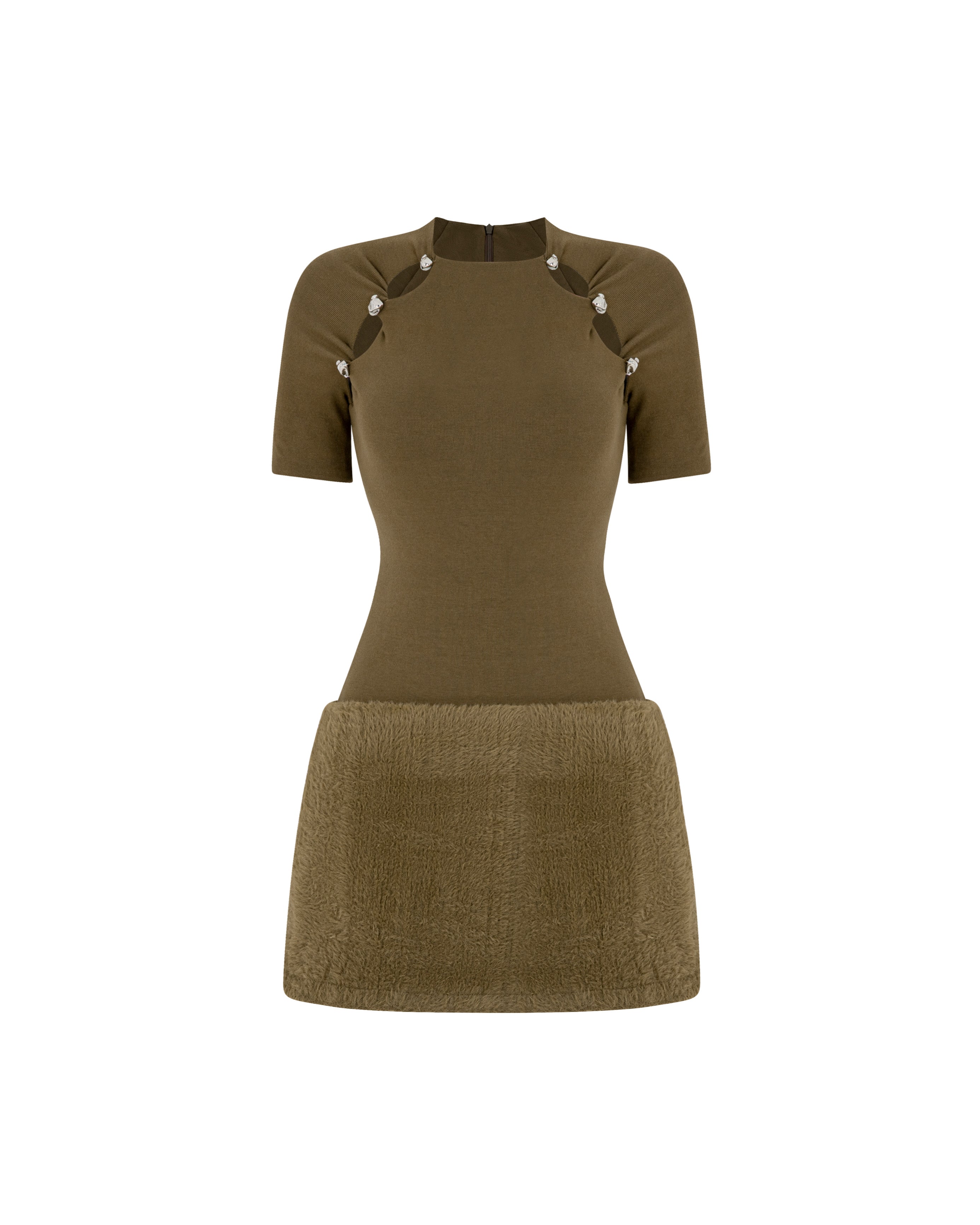 Short Sleeve Faux Fur Dress