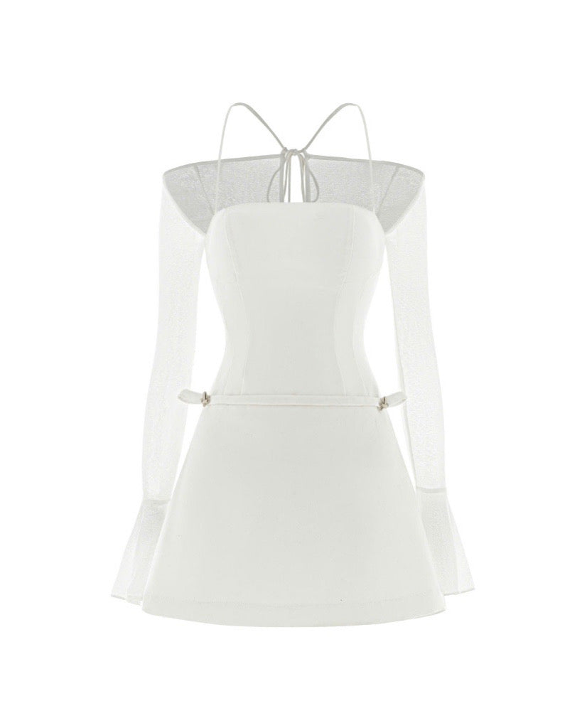 Silver Button Flare Sleeve Dress