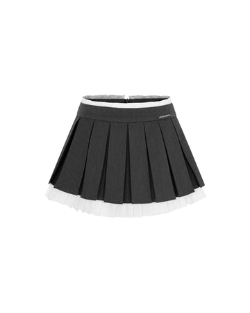 Khaki Lace Pleated Skirt