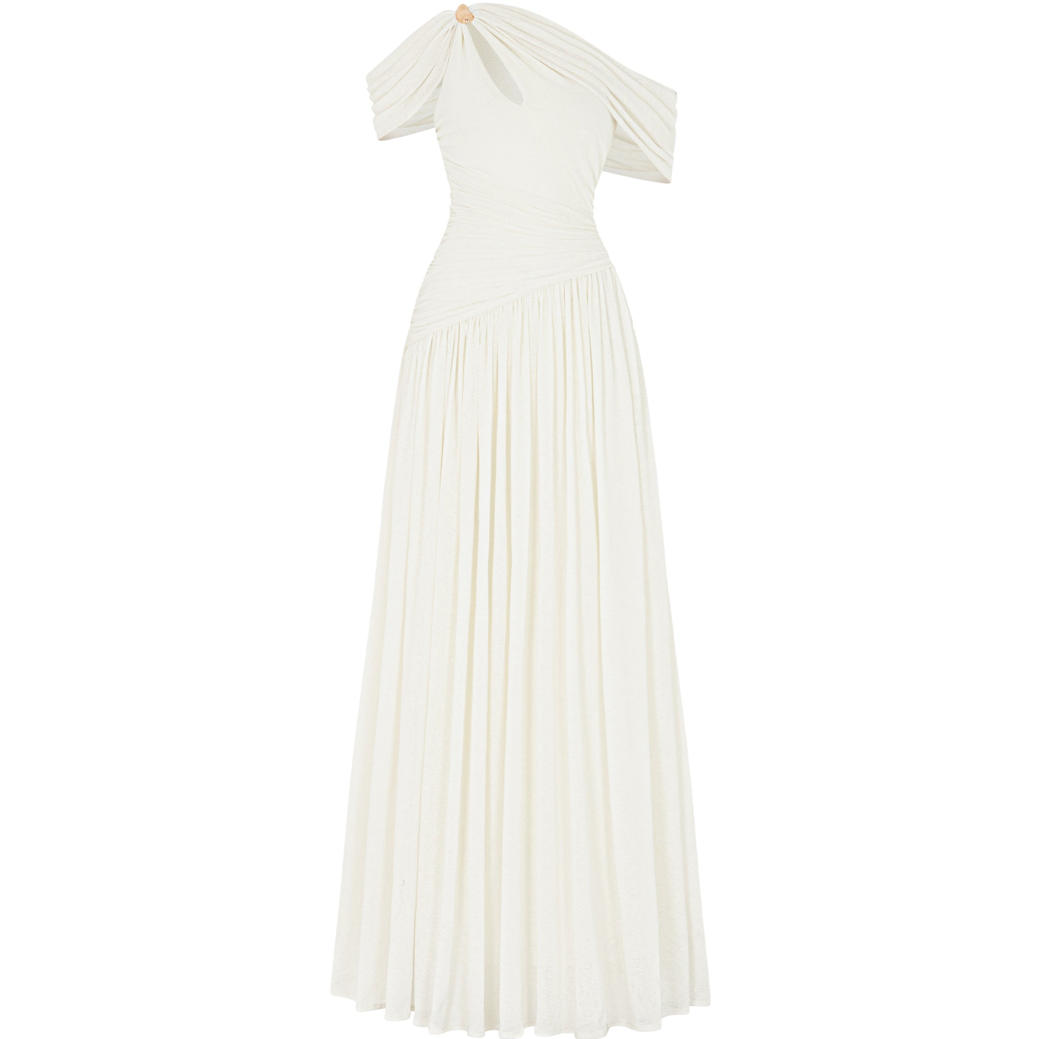 Pleated Draped Shoulder Dress White / S Pleated Draped Shoulder Dress White / S
