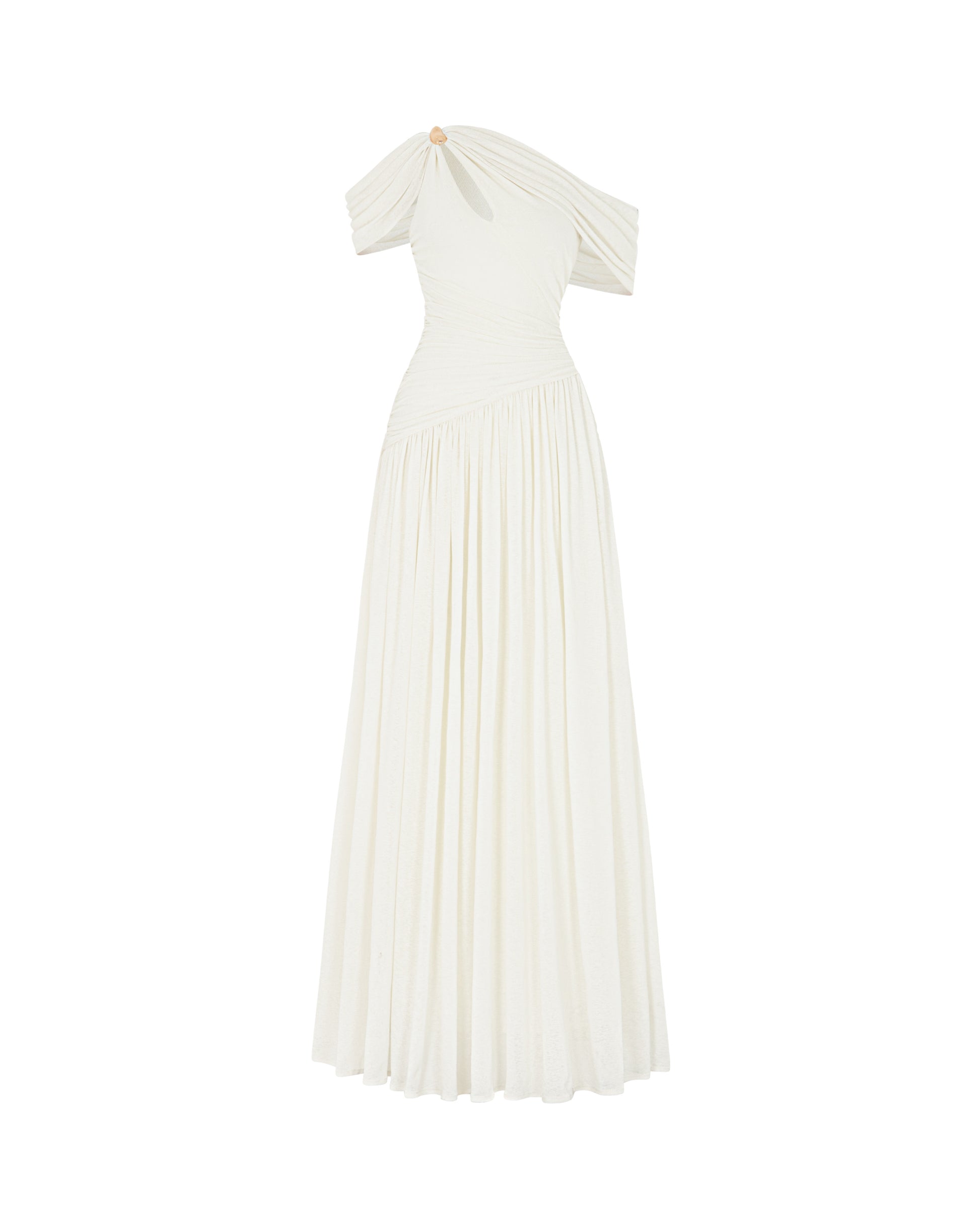 Pleated Draped Shoulder Dress White / S Pleated Draped Shoulder Dress White / S