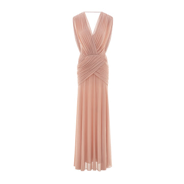 V-Neck Ruched Stretch Mesh Dress