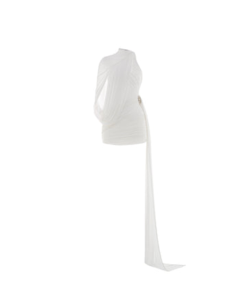 One-Shoulder Cape Ruched Asymmetric Dress