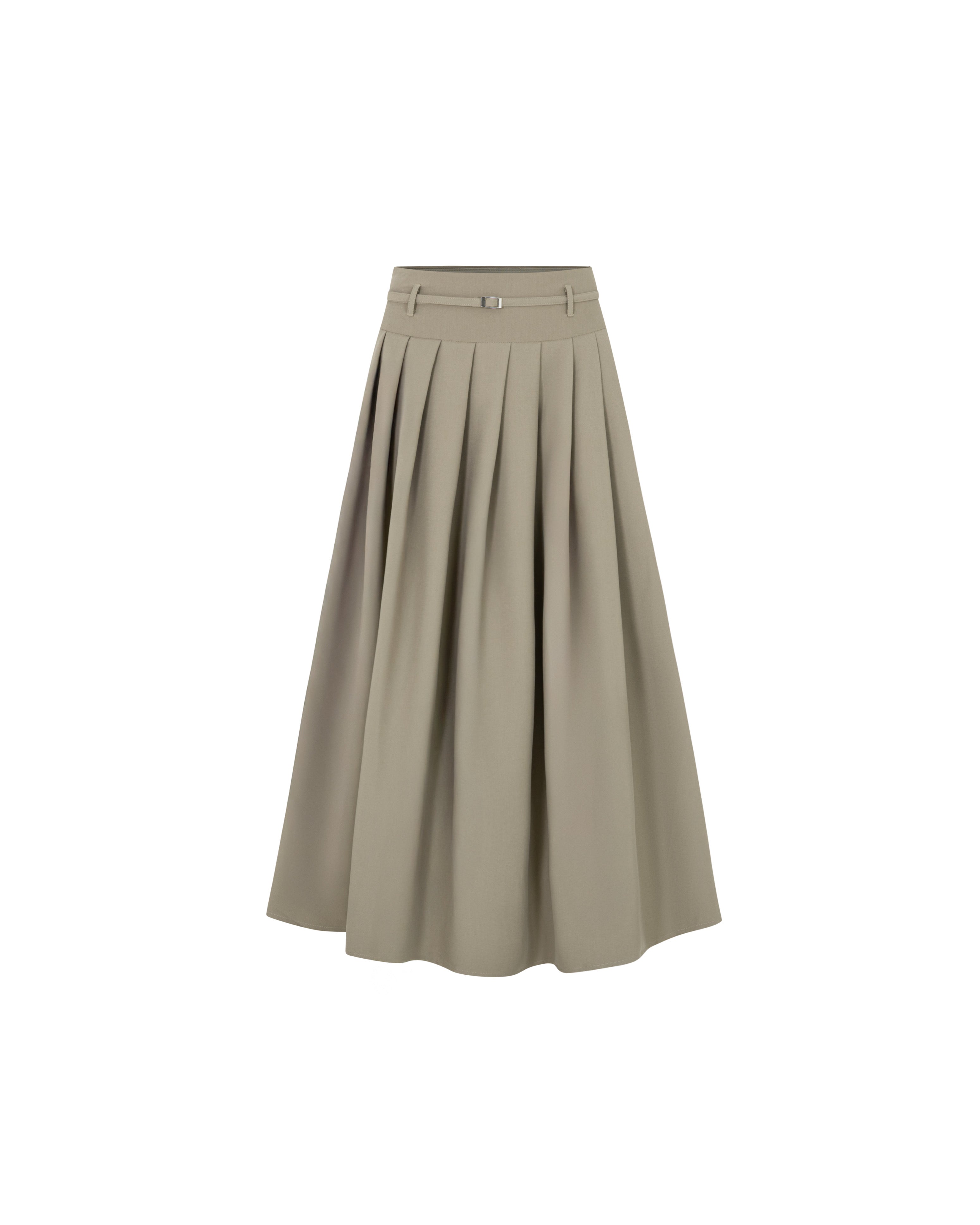 Long Pleated Skirt With Belt