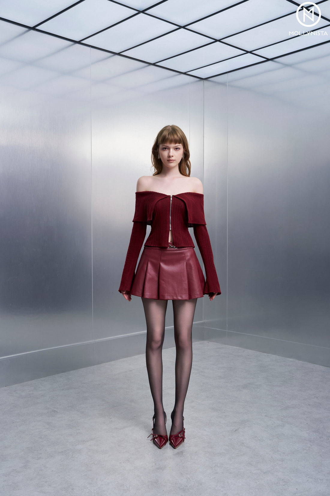 Red Leather Zipper Skirt