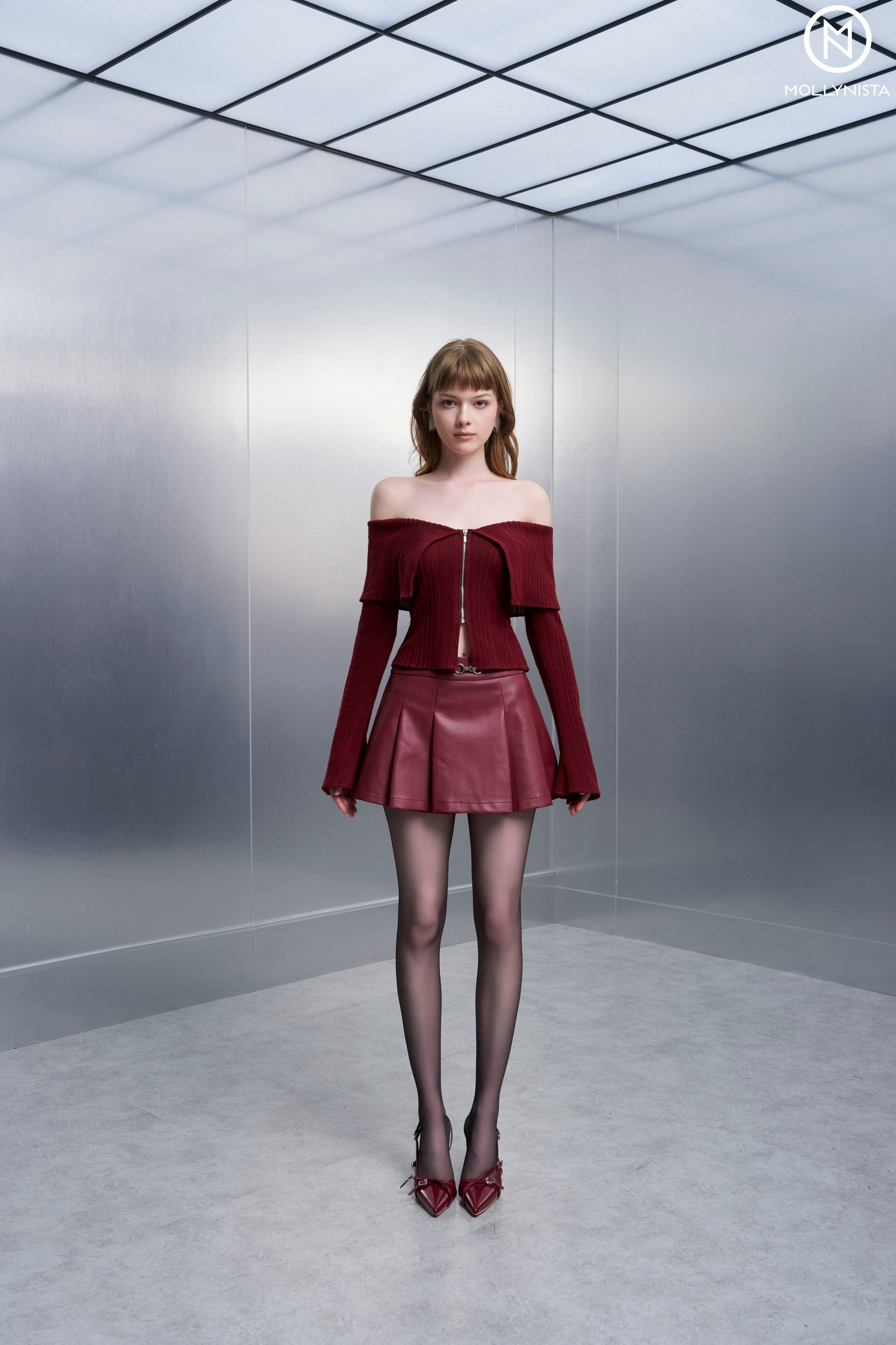 Red Leather Zipper Skirt