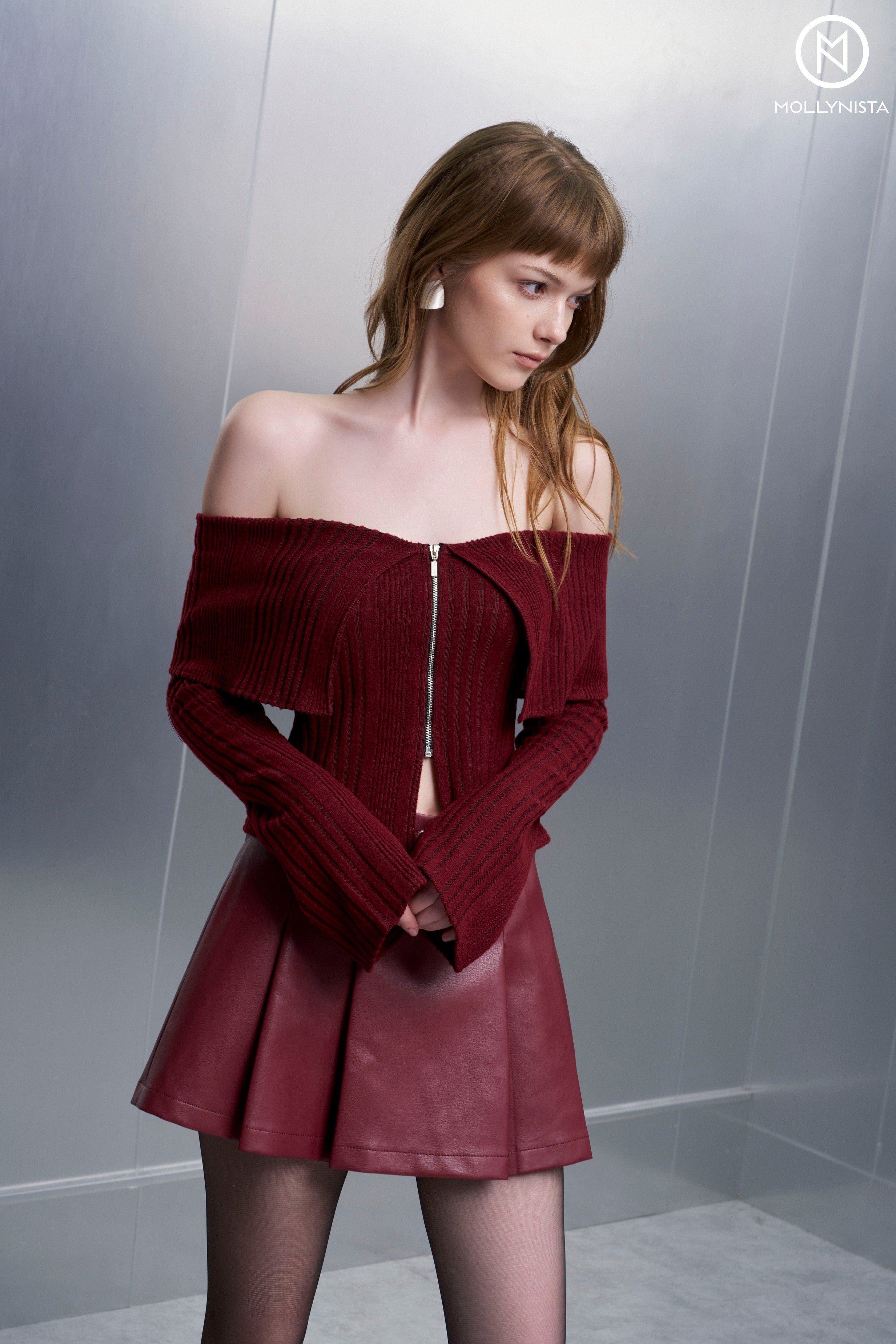 Red Leather Zipper Skirt