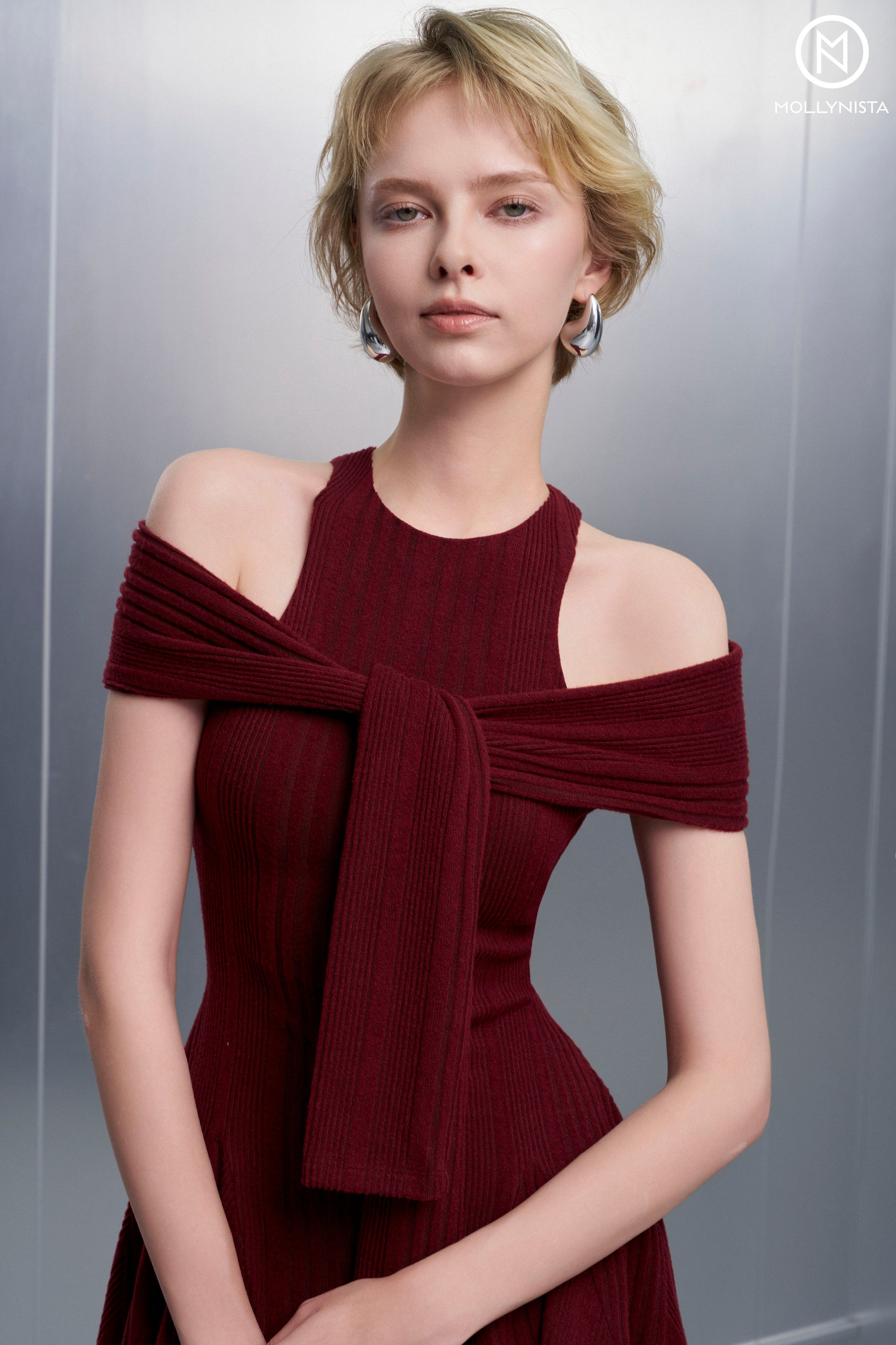 Striped Tie-Shoulder Knit Dress