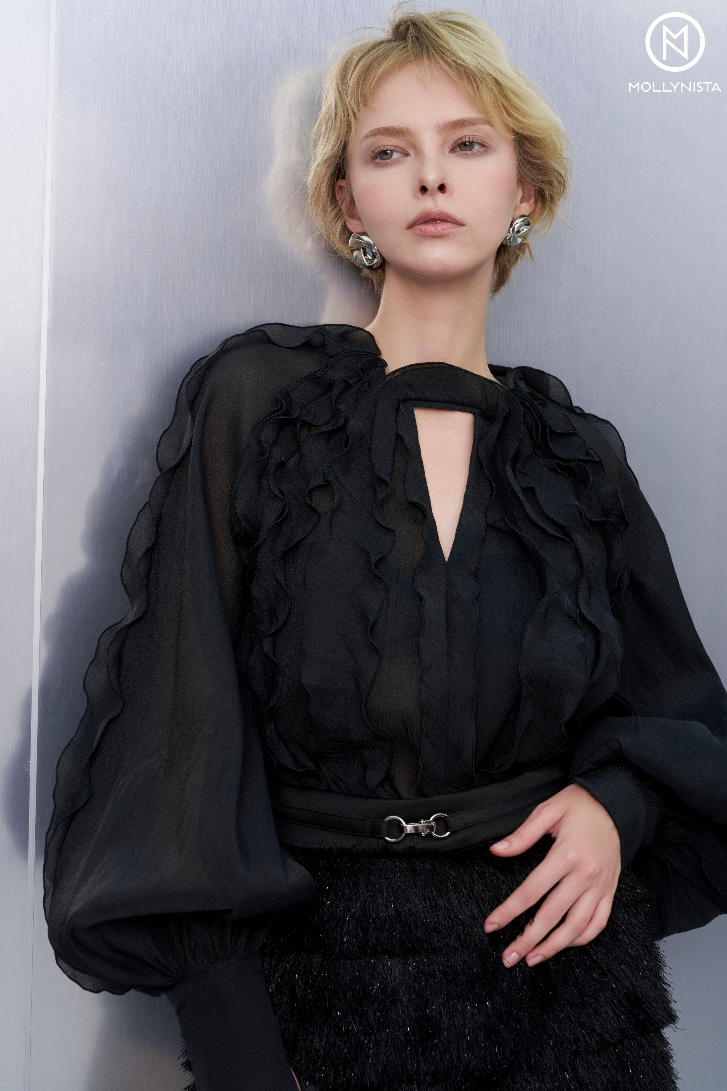 3D Pleated Silk Blouse
