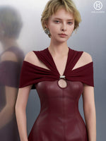 Load image into Gallery viewer, Red leather dress with silver zipper
